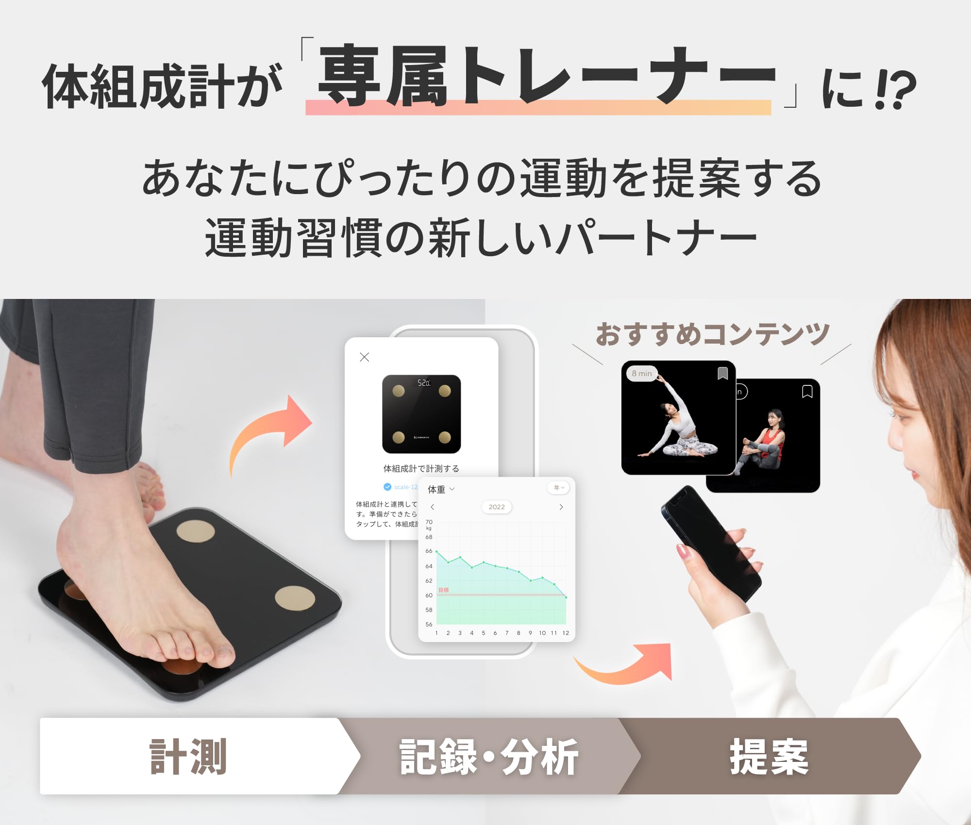 Amazon.co.jp: MIRROR FIT. スマート 体組成計 黒 体重計 スマホ連動