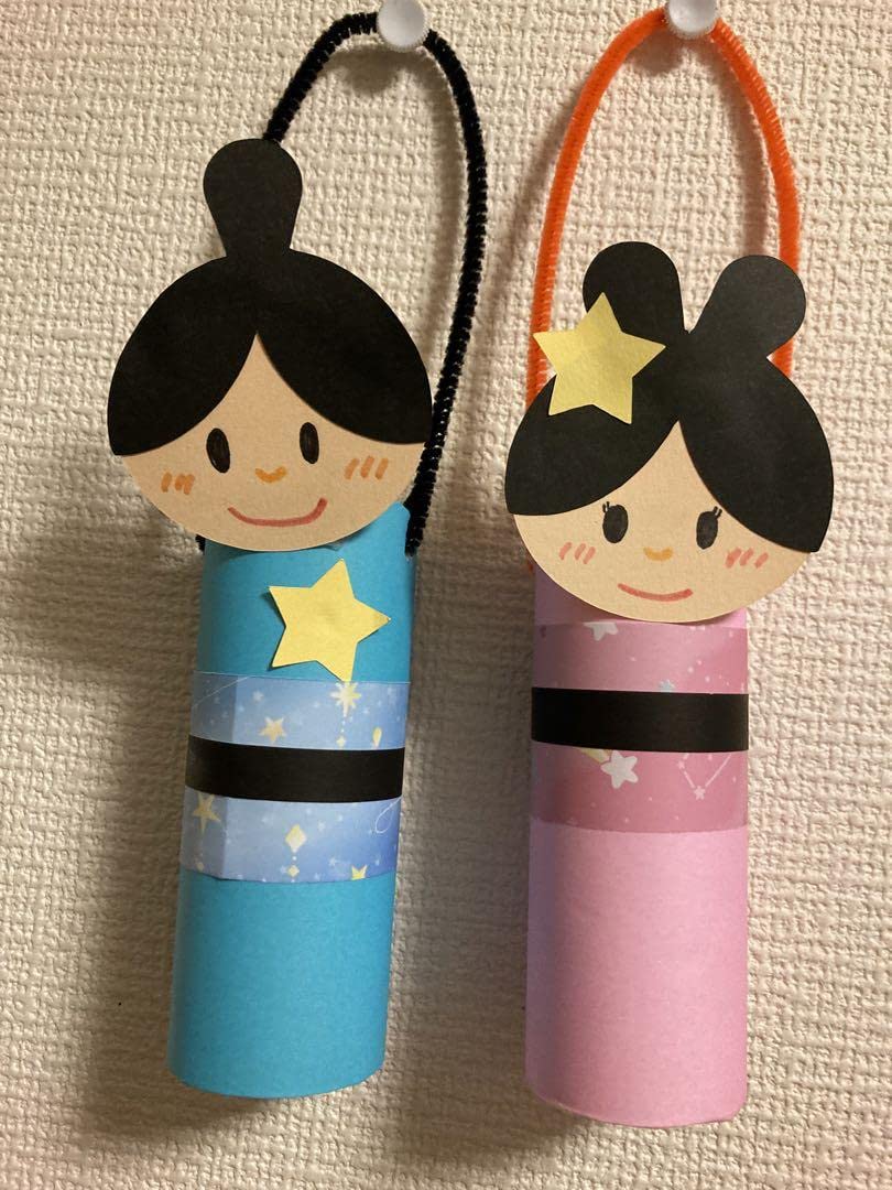 七夕おりひめさまひこぼしさまセットながれぼし 折り紙「おりひめ・ひこぼし」の作り方【七夕折り紙】｜mama