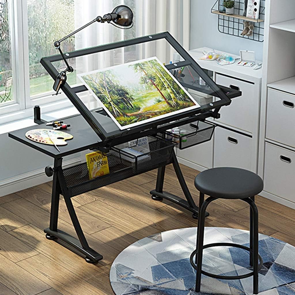 Tavolo da disegno regolabile con contenitore, versatile scrivania artistica per adulti per artigianato e disegno, tavolo dal design professionale con ampio pannello di lavoro