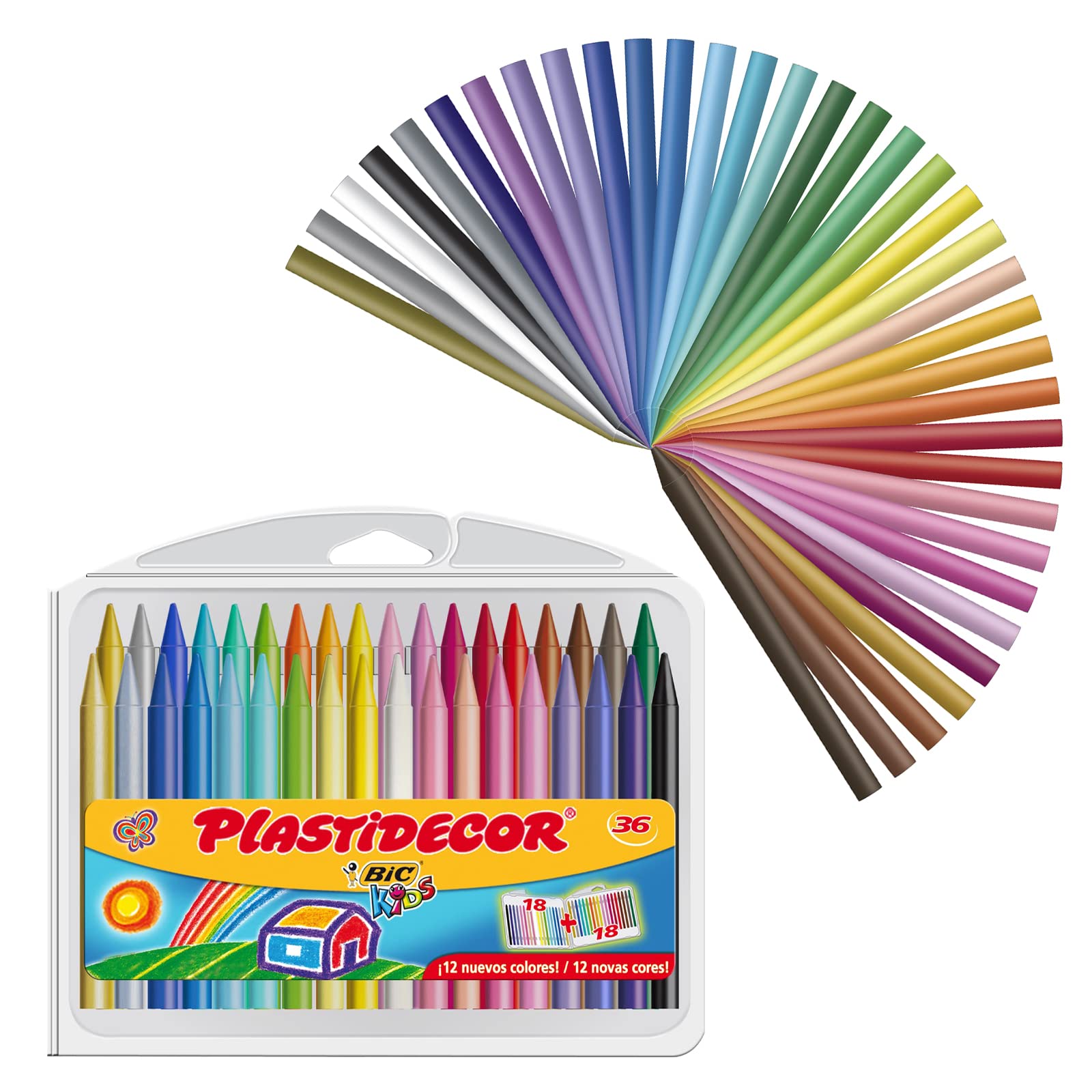 BIC Kids Ceras de Colores para Niños, Plastidecor, Colores Surtidos, Óptimo Para Colorear y Dibujar, Material Escolar, 36 Unidad (Paquete de 1), Clásico, Modelo Surtido