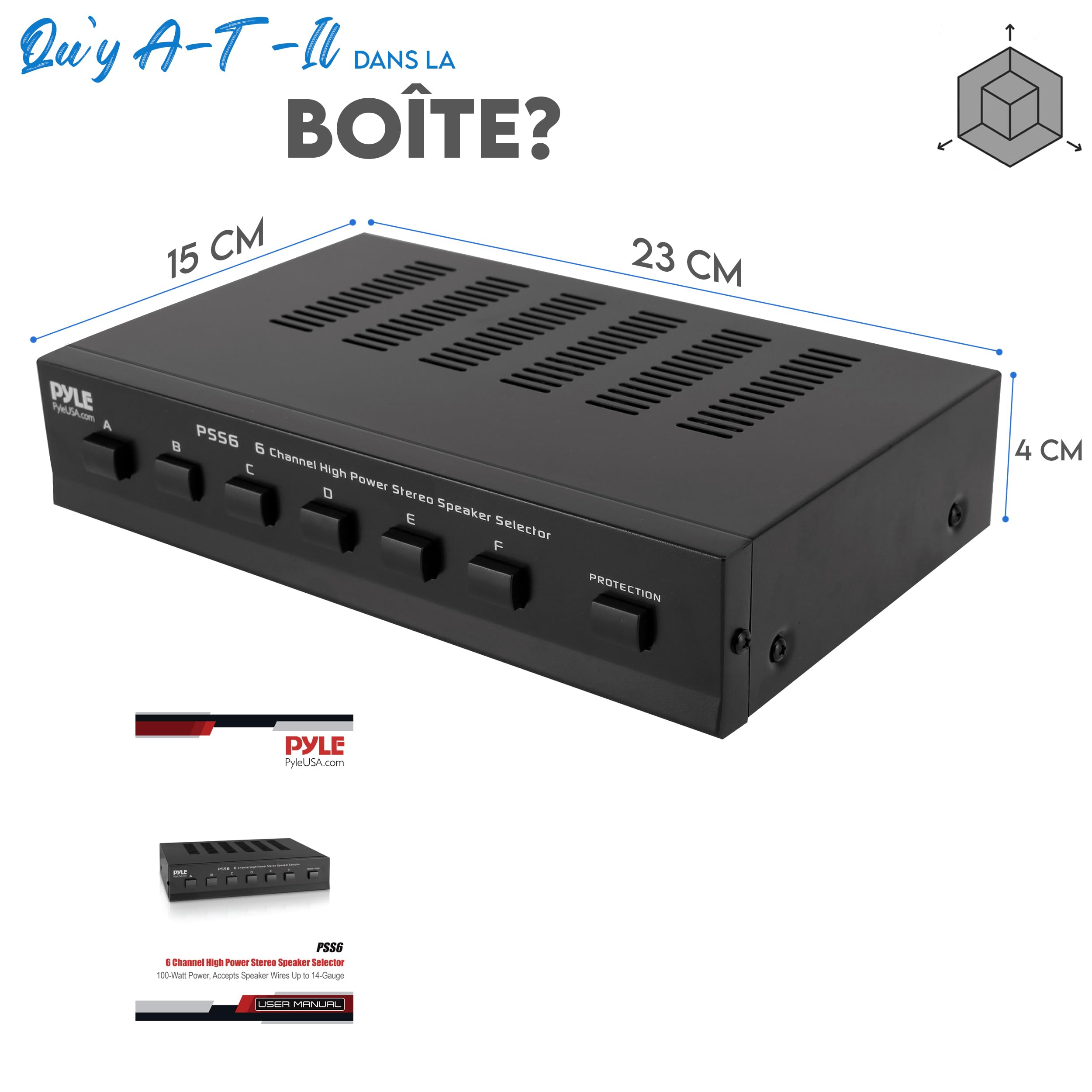 Pyle Sélecteur d’Enceintes 6 Zones – Sélecteur Audio Multi-Canaux Haute Puissance, Boîtier de Distribution pour Amplificateur Stéréo, 6 Sorties Haut-Parleurs
