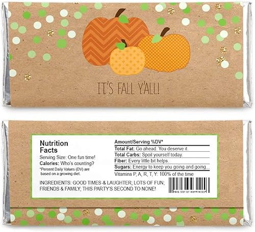 Miniatura 2 de Big Dot of Happiness Parche de calabaza  Envolturas de barra de caramelo para otoño, Halloween o Acción de Gracias  Juego de 24
