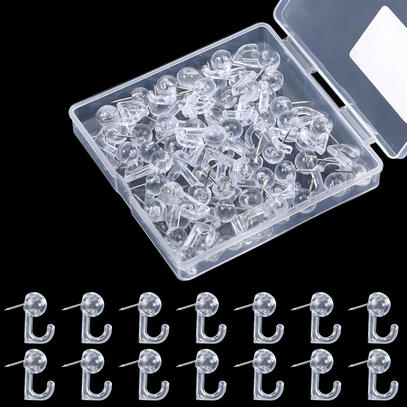50 sztuk plastikowych uchwytów na szpilki, przezroczyste szpilki z haczykami na tablice, do zawieszania zdjęć, notatek, kart i dekoracji