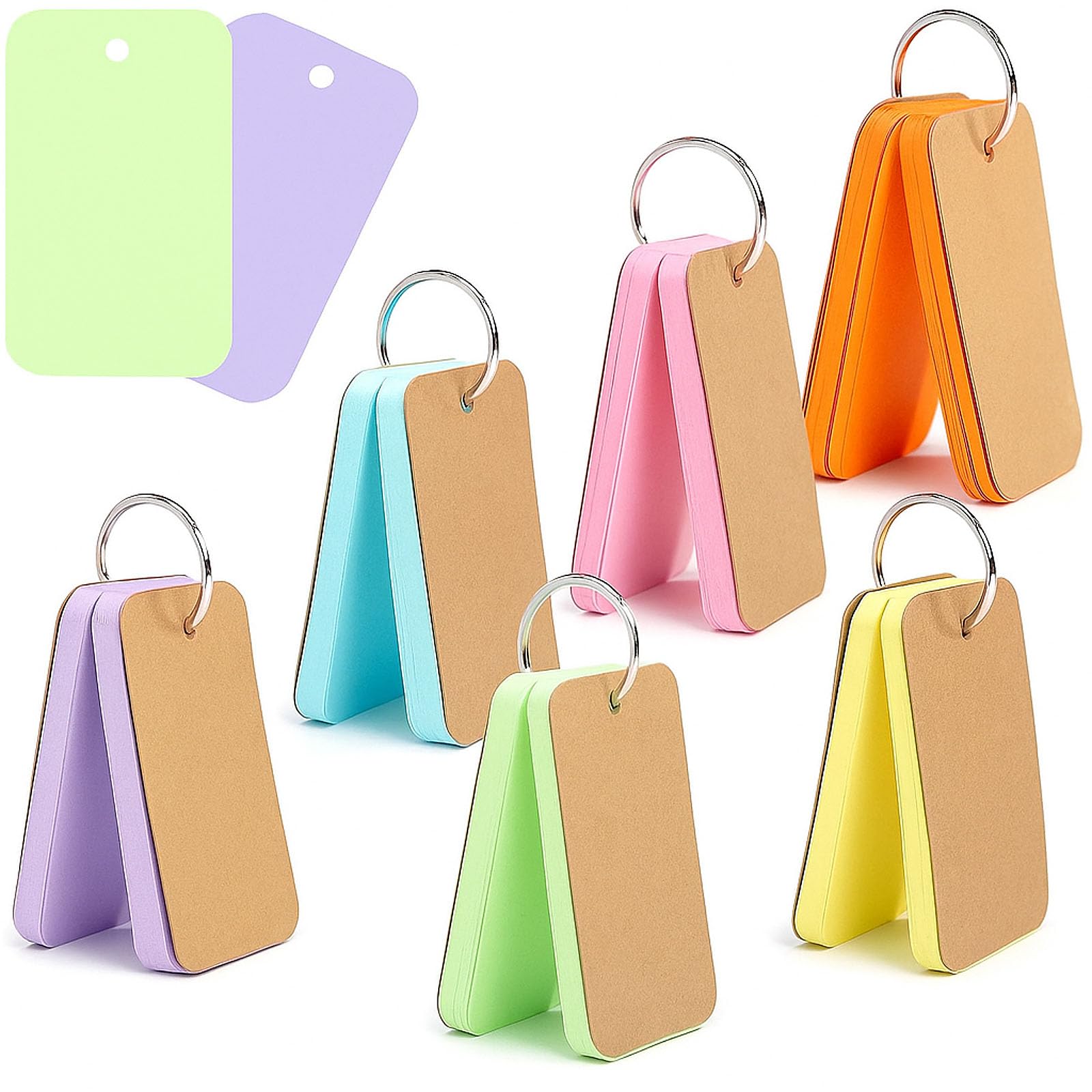 Koogel Flash Cards, 6 Pack 300 Revision Cards Index Cards Mini Notepads Blank Flashcards Study Cards on Ring