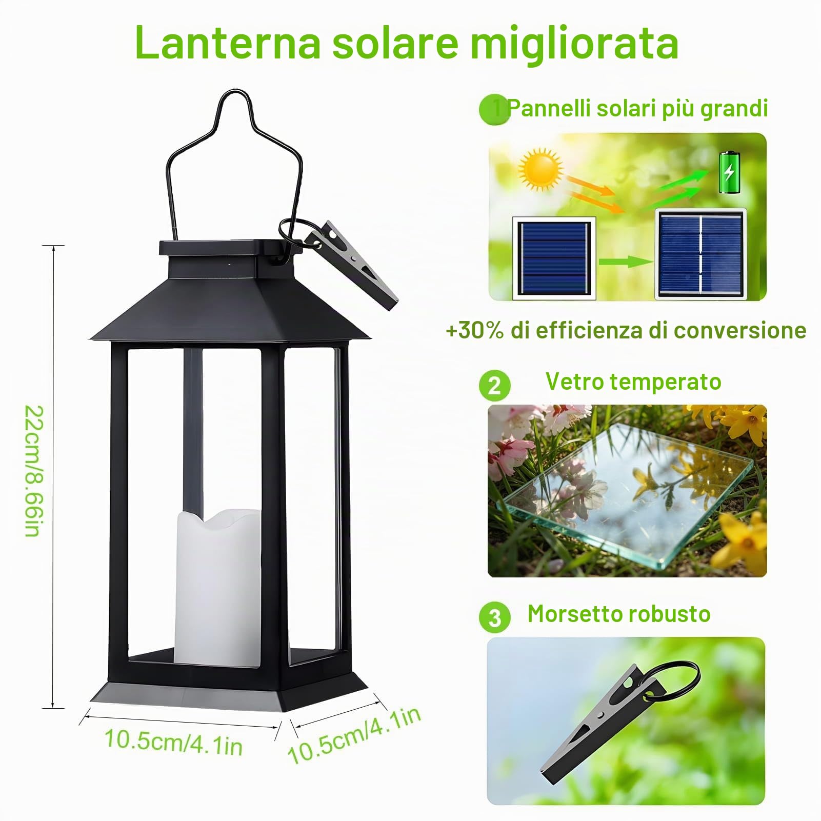 Lanterne da Esterno, 2 Pezzi Lanterna Solare da Esterno con Candele Tremolante, IP44 Impermeabile Appendere Lampade Solari per Giardino Terrazzo Tavolo Gazebo Balcone Decorazioni - Nero