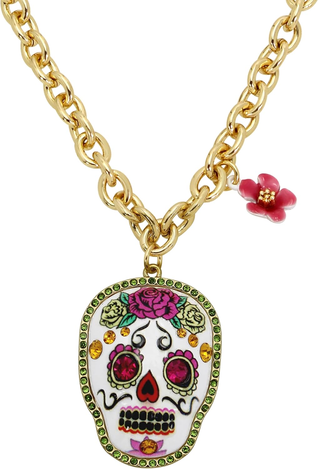 Betsey Johnson Womens Sugar Skull Pendant Necklace