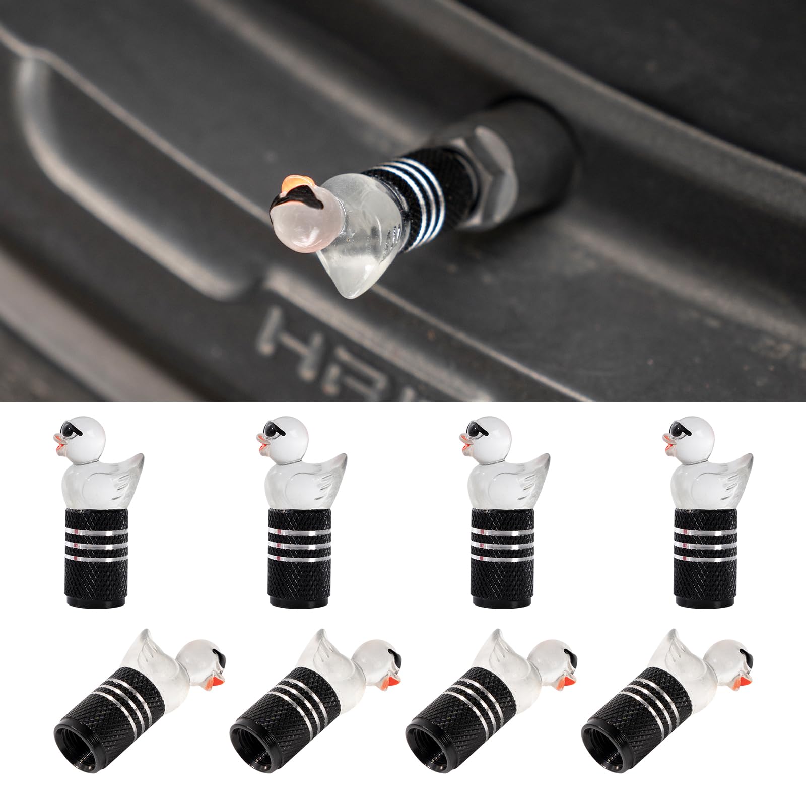 Rislobx 8Pcs Duck Tire Valve Stem Caps, Cute Car Valve Stem Cap, Decorative Accessories for Car Wheel (8PCS Black)