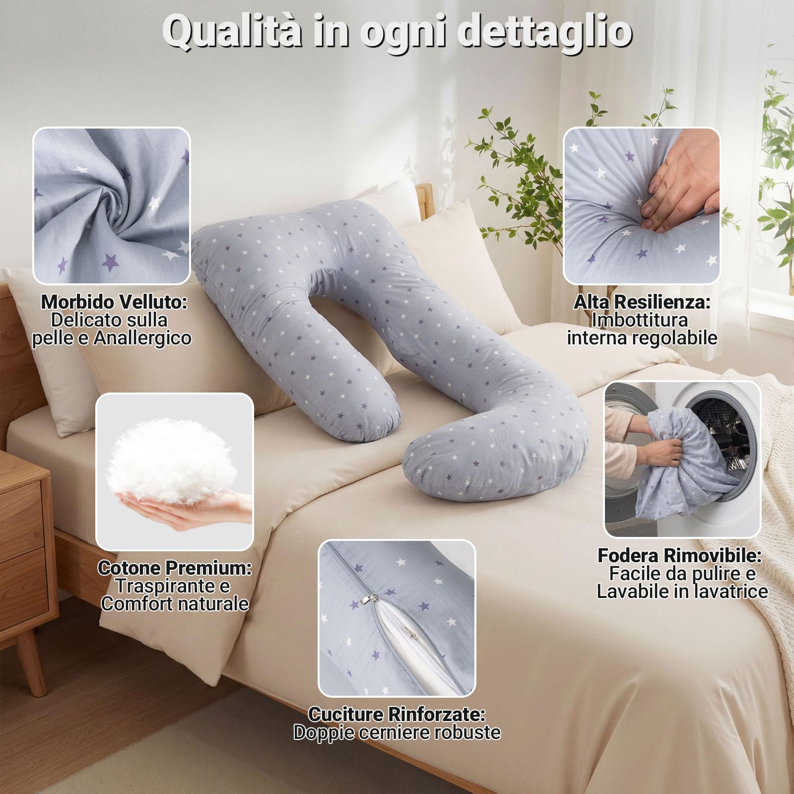 COSYLAND Cuscino Gravidanza per Dormire 2-in-1, Cuscino Allattamento e Gravidanza Salva-spazio, Supporto Ergonomico Schiena e Pancia, Federa Sfoderabile e Lavabile - 4