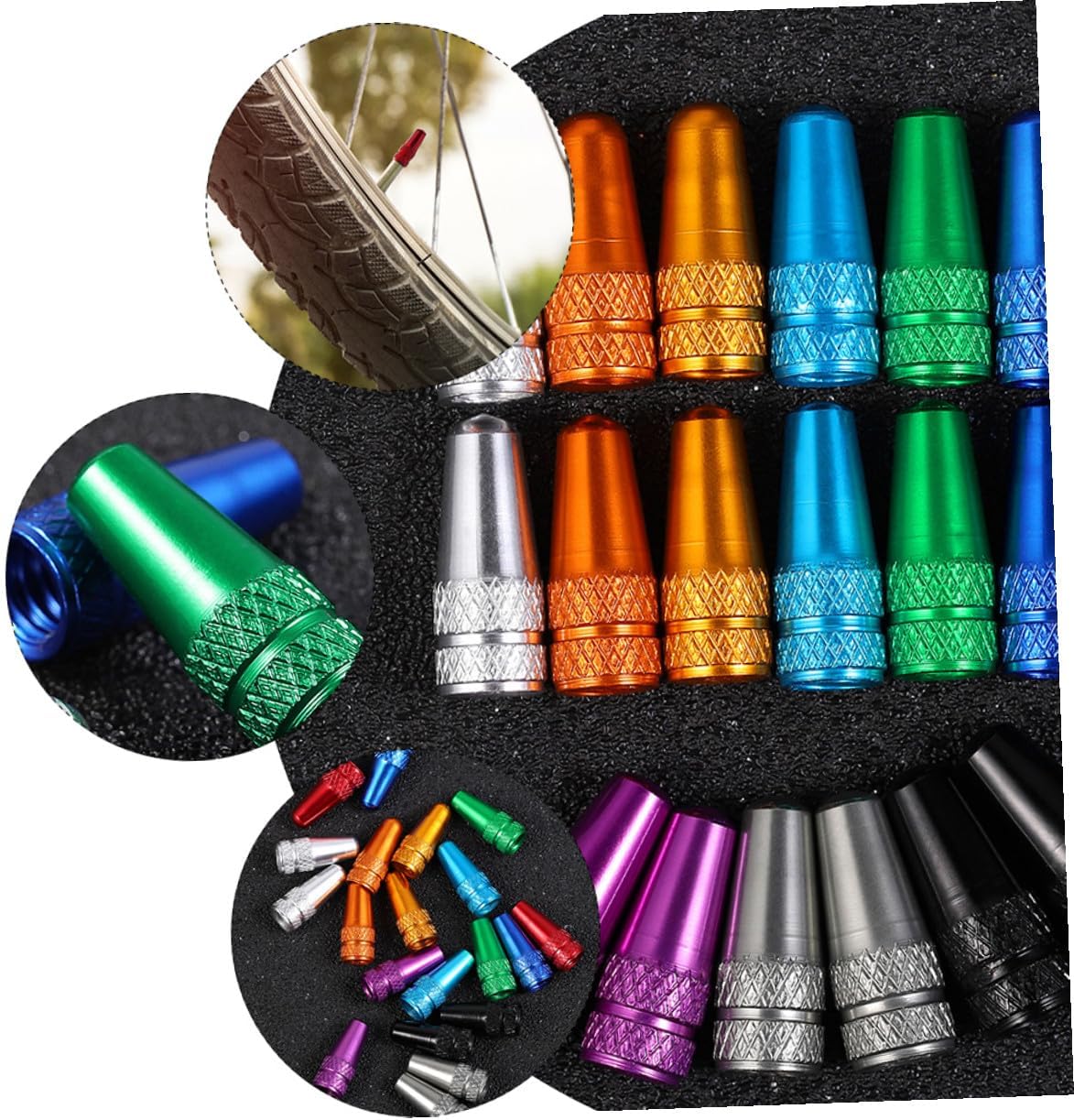 WOONEKY 30pcs Bike Tire Valve Caps Dust Covers Anti-Leakage Valve Stem Protectors for Mountain Road and Motor Bikes Easy to Install with Bright Decorative Colors Random Color