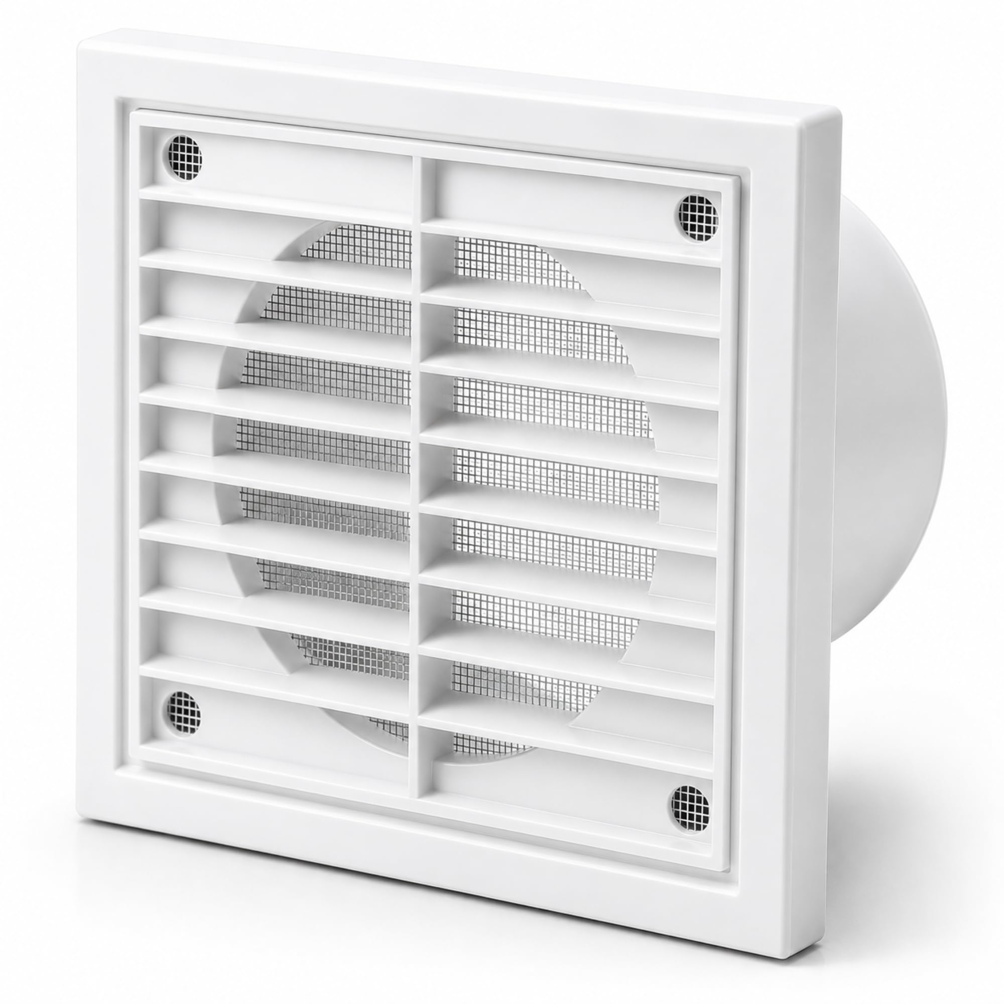 Airflow External Wall Vent Cover with Flyscreen – White Plastic Ventilation Grille for 100mm / 4" Ducting – Weatherproof Air Vent Outlet with Insect Screen – 154 x 154mm