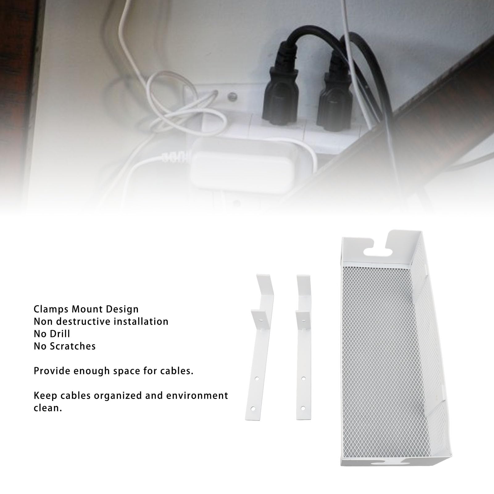 Bandeja de gestión de cables debajo del escritorio, conveniente para recoger y organizar cables, caja de gestión de cables para organizar cables, cables de alimentación