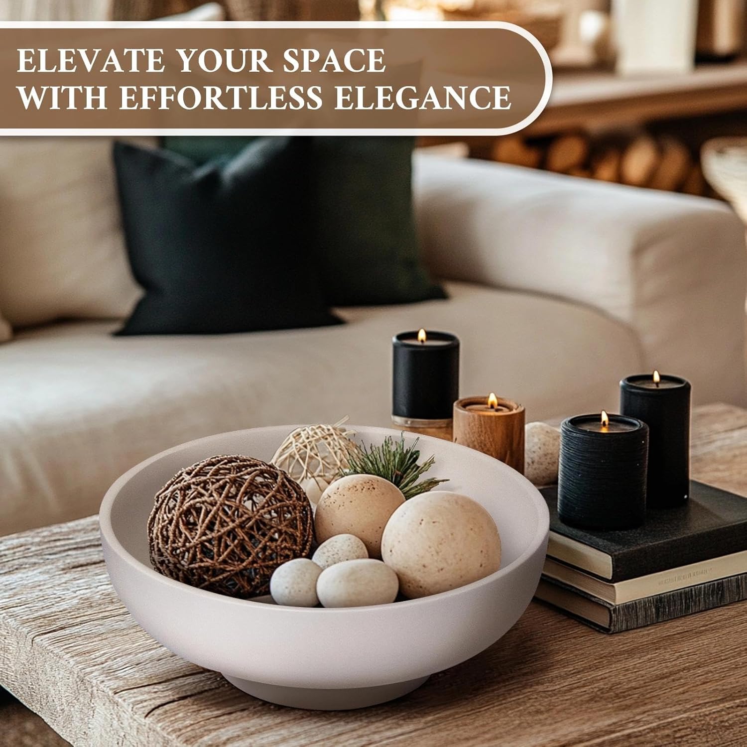 MAONAME Concrete Fruit Bowl for Kitchen Countertop, Large Decorative Bowl, Cream Pedestal Bowls for Home Decor, Handcrafted Key Bowls for Entry Table, 10.5" - Image 5