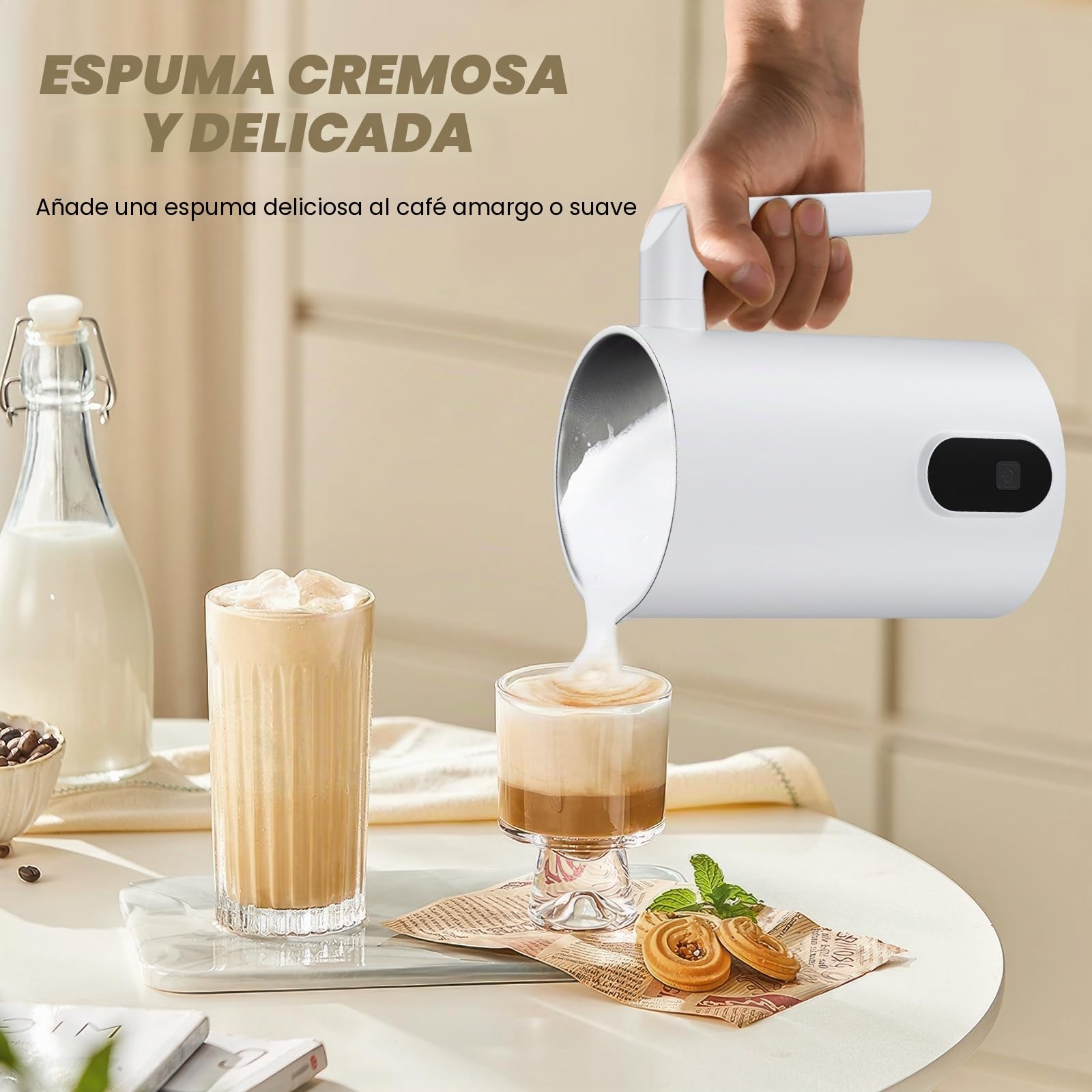 espumador de leche máquina automática de espuma 4 en 1 milk frother batidor de leche espuma electrico 350ML calienta leche para latte, capuchinos, macchiato...