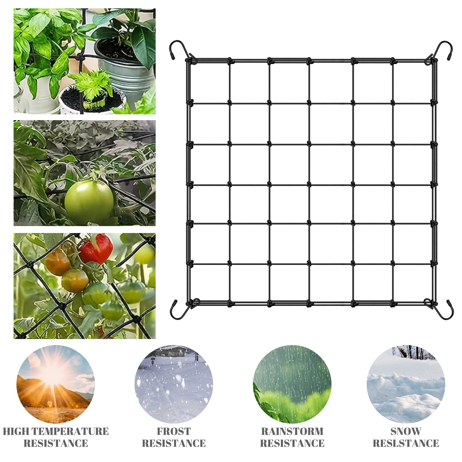 Rete Di Protezione Per Piante In Nylon 60x60 Cm – Elastica Con 4 Ganci, Per Orto E Frutteto, Supporto Per Rampicanti - 5