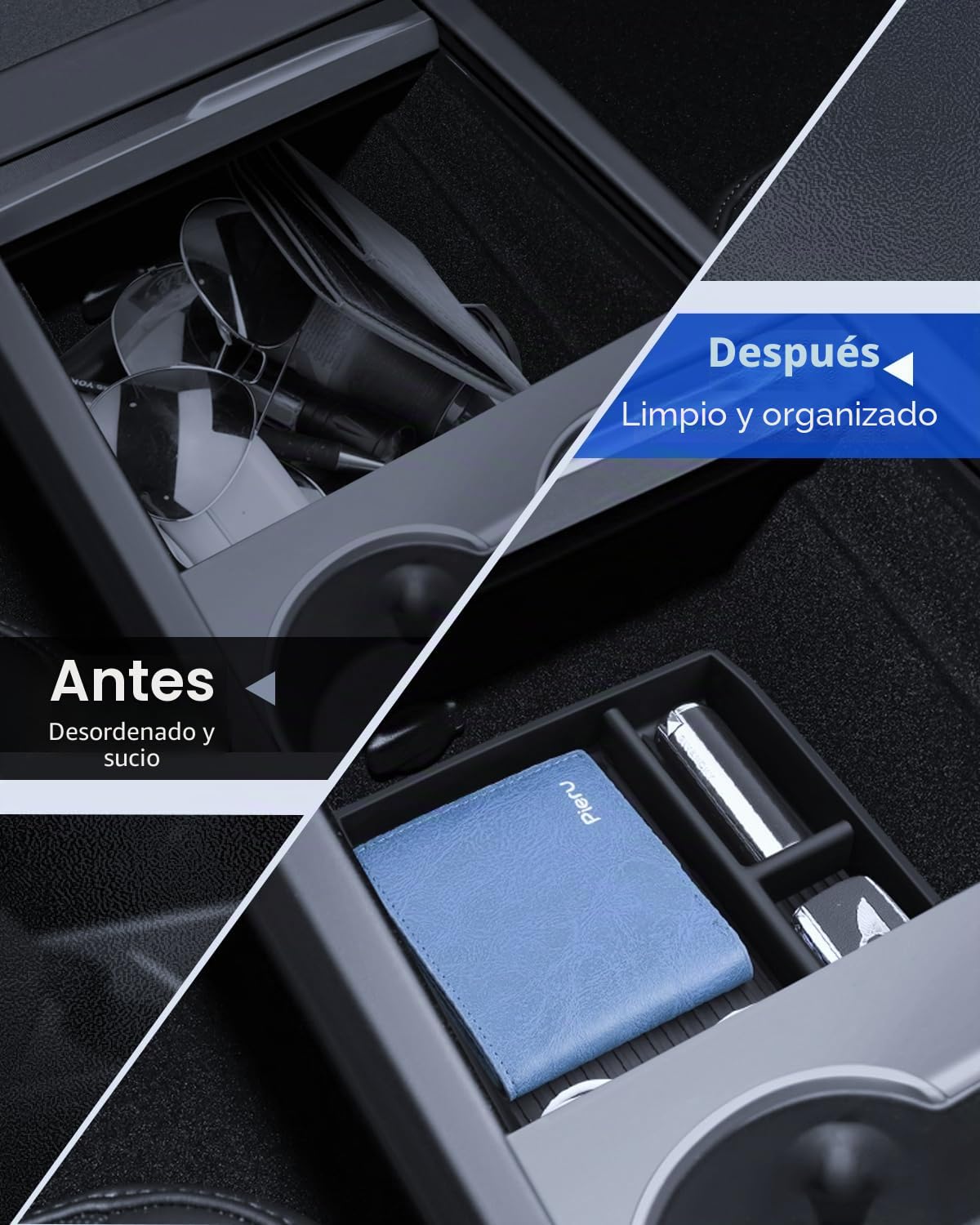 4 accesorios para Tesla Model 3 2024-2026 organizador de consola central, bandeja organizadora de silicona, caja de almacenamiento para reposabrazos y caja oculta (flocado)