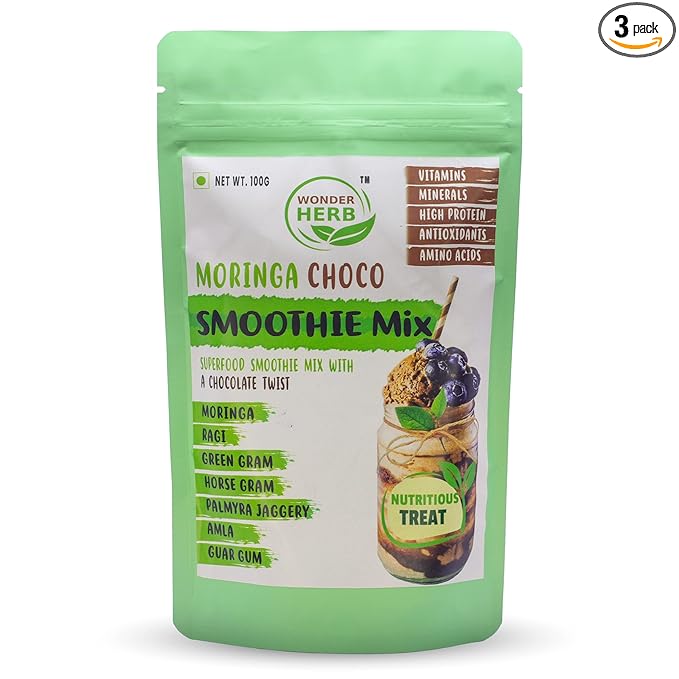 Superfood Smoothie | Healthy Protein Rich | Wonder Herb Moringa Smoothie | Superfood, Pulses, Millets | Breakfast milkshake | Chocolate flavour | Vitamins & Minerals | Plant based Family Energy Drink | 300g at Rs. 499