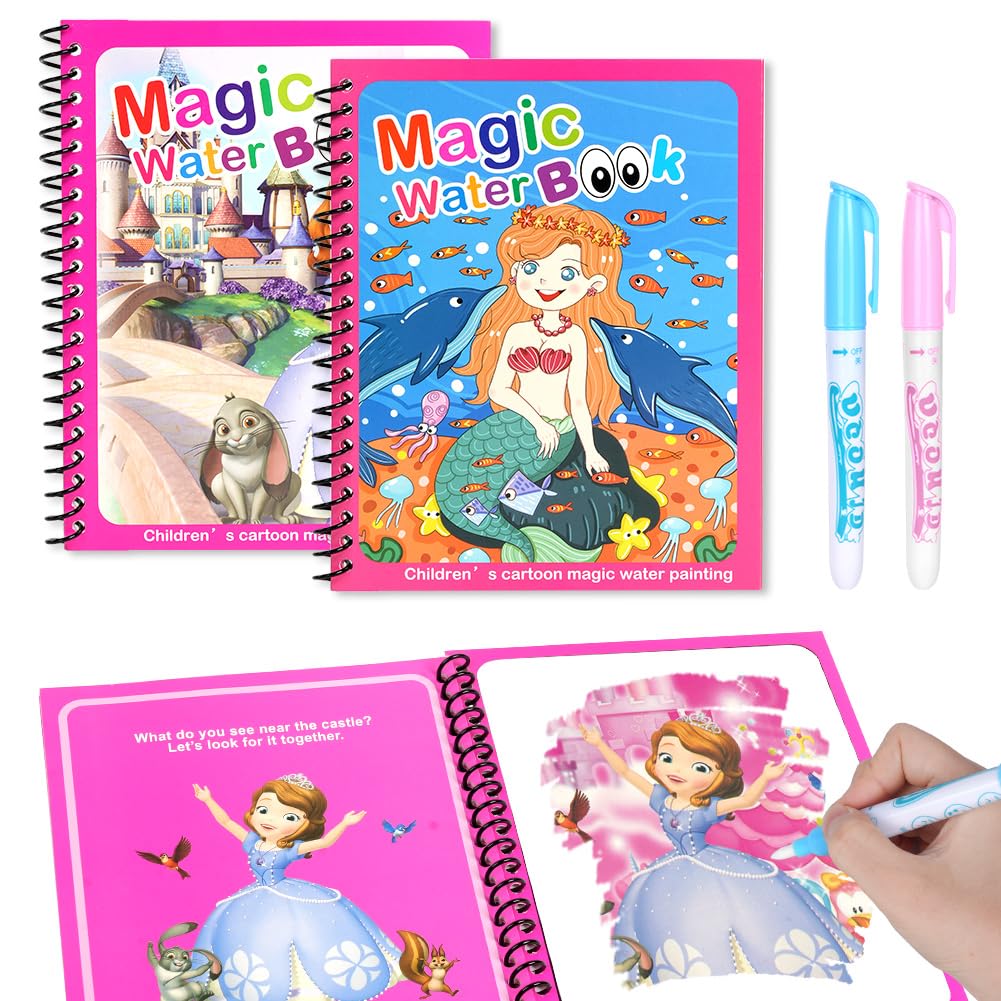 OSDUE Libro da Colorare ad Acqua, 2 Pezzi Libro di Pittura ad Acqua per Bambini, Libro da Colorare ad Acqua Magica con Penna, Bambini Istruzione Drawing Toy, Bambini in Viaggio attività di Pittura