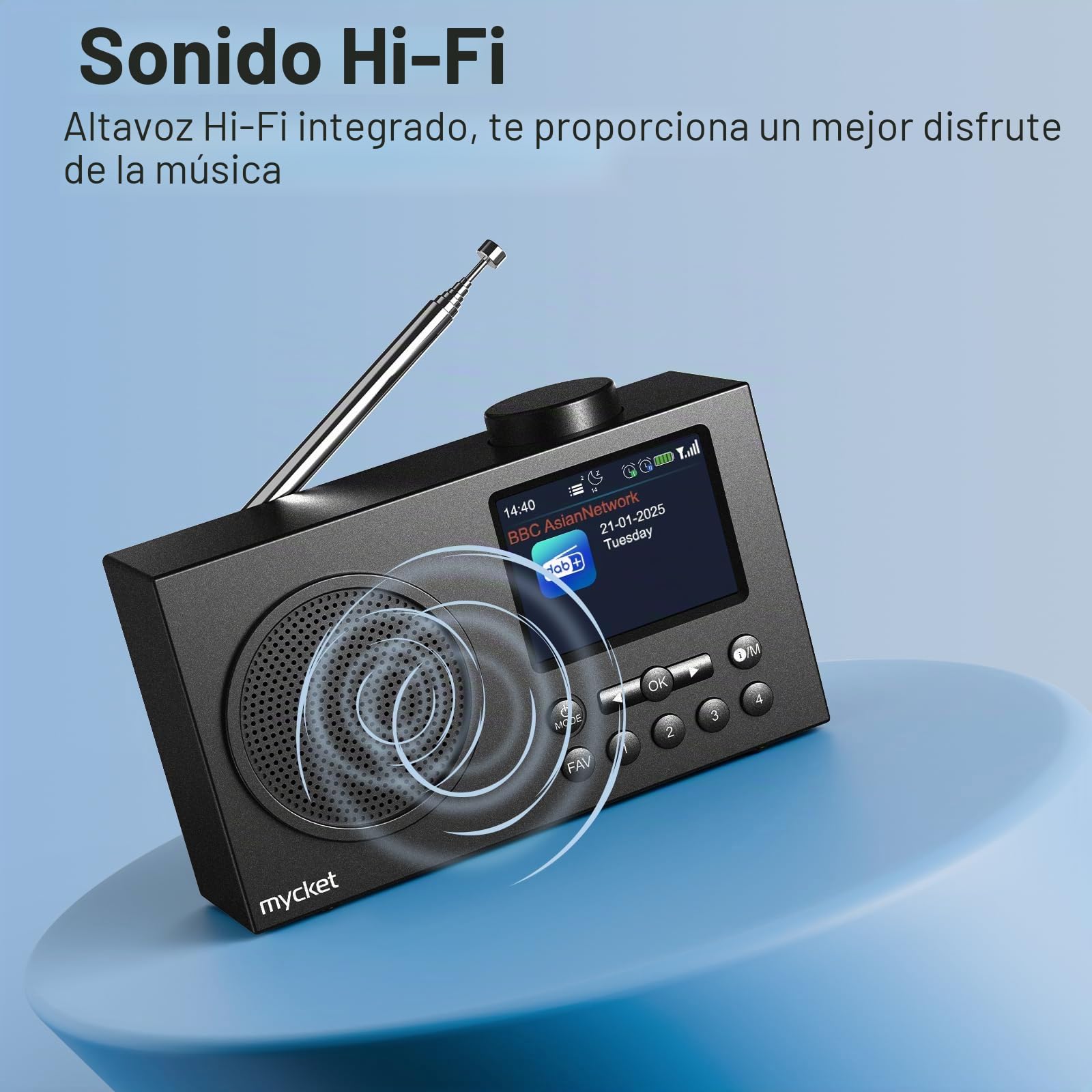Mycket Dab Radio portátil, Dab Plus Digital Radios con la última tecnología de recepción de señal, Bluetooth 5.0, Radio FM Recargable por USB, Reloj de Alarma Dual, Temporizador de sueño, Pantalla