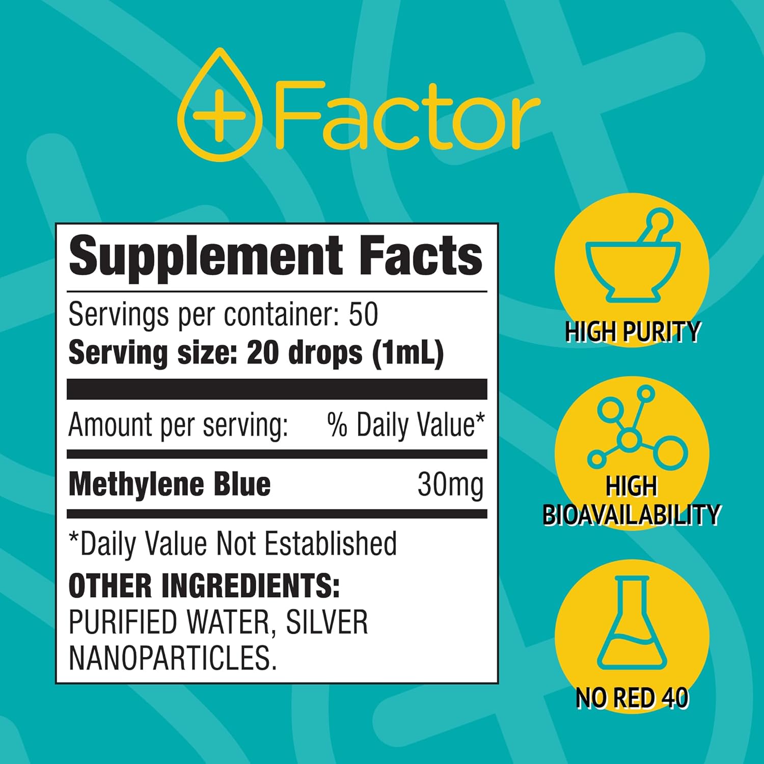 Plus Factor Cellular Boost Complex - 3% USP Grade Methylene Blue & Silver Nano Particles - Brain Focus & Improved Memory - Mitochondria Booster - Boost Oxygen - Produce More Energy