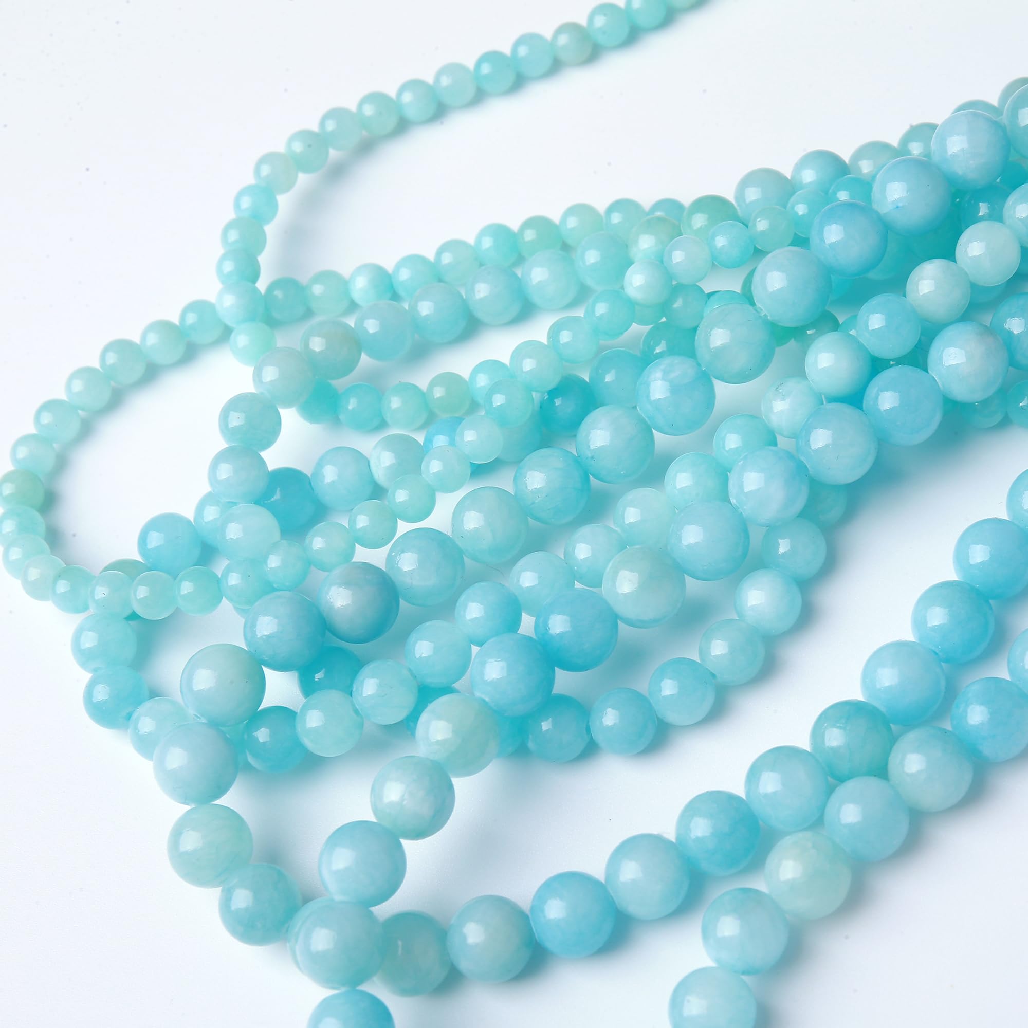 Perline rotonde sfuse in giada azzurra beige da 10 mm, perline di pietra energetica di cristallo per la creazione di gioielli fai da te per braccialetti e collane