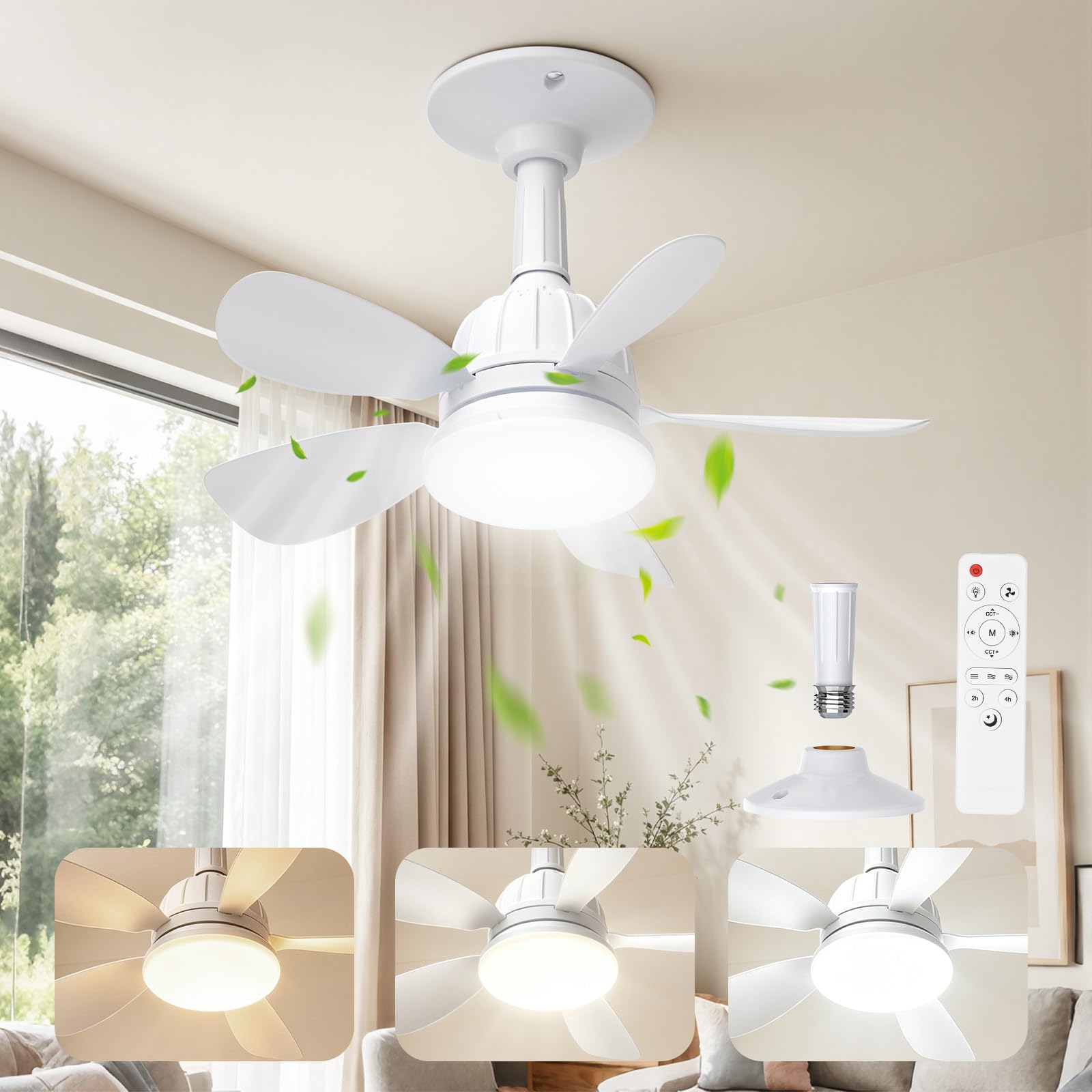 Dreamhigh Ventilatore Da Soffitto Con Luce E Telecomando, 18" Ultra Silenzioso, Con Attacco E27, 3 Velocità, Dimmerabile, Per Camera Da Letto E Soggiorno