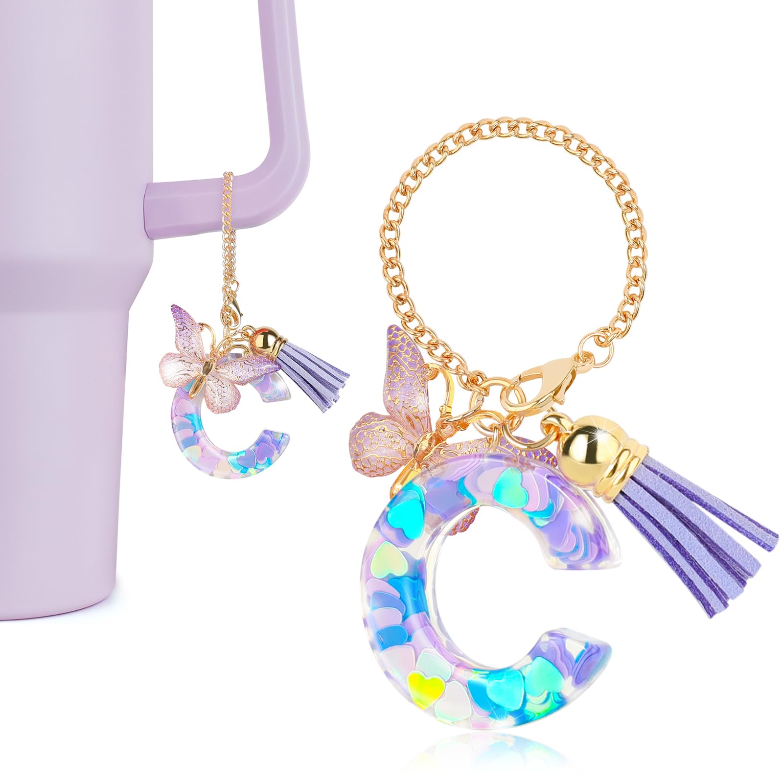 DECZHIYU Letter Charms for Stanley Cup with Handle, Initial C Charms Accessories for Stanley Tumbler, Purple Charm for Key Purse Handbags Backpacks,
