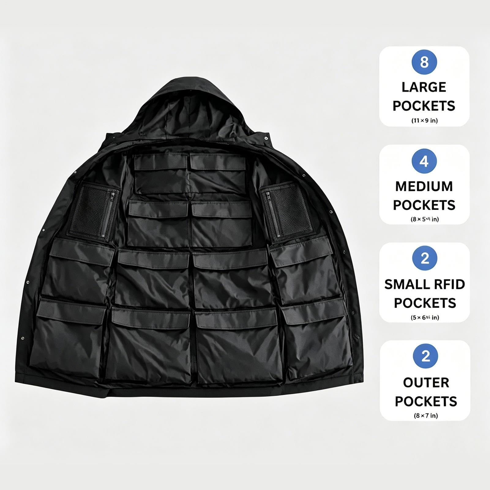 Generico Packable Travel Coat With 16 Pockets Hooded Large Capacity Outerwear Portable Lightweight Travel Coat For 14lbs Clothes Airplane Camping