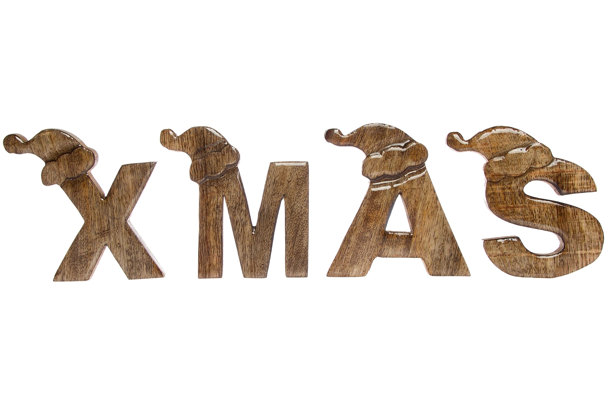 elbmöbel Decorative Letters Xmas Lettering Letters Wooden Sign Letter Brown Christmas Decoration 4 Pieces Christmas Hat