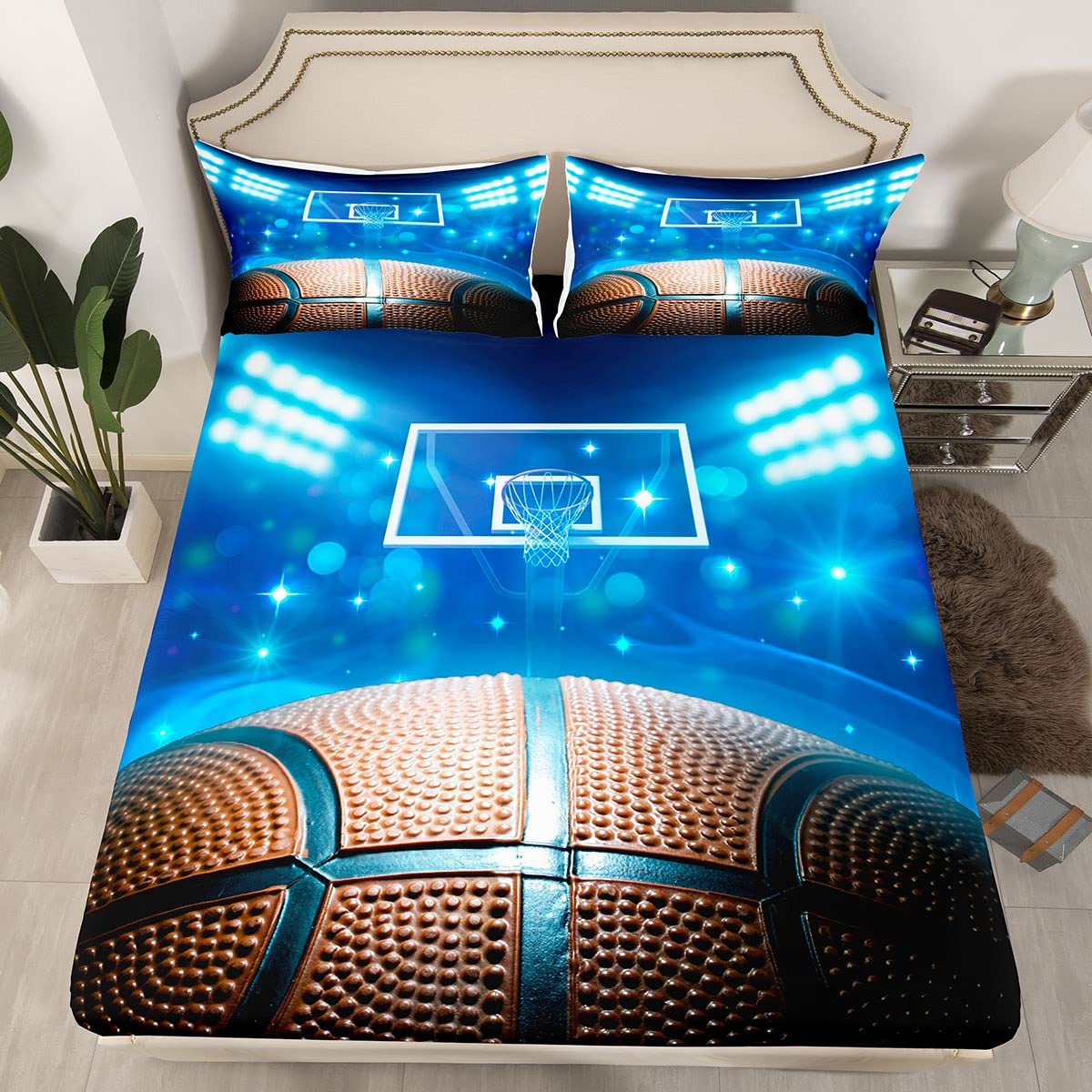 Lenzuolo con angoli per pallacanestro Set di biancheria da letto sportivo Set di lenzuola per bambini bambini ragazzi ragazze in microfibra giochi competitivi nero grigio comforter copertura singola
