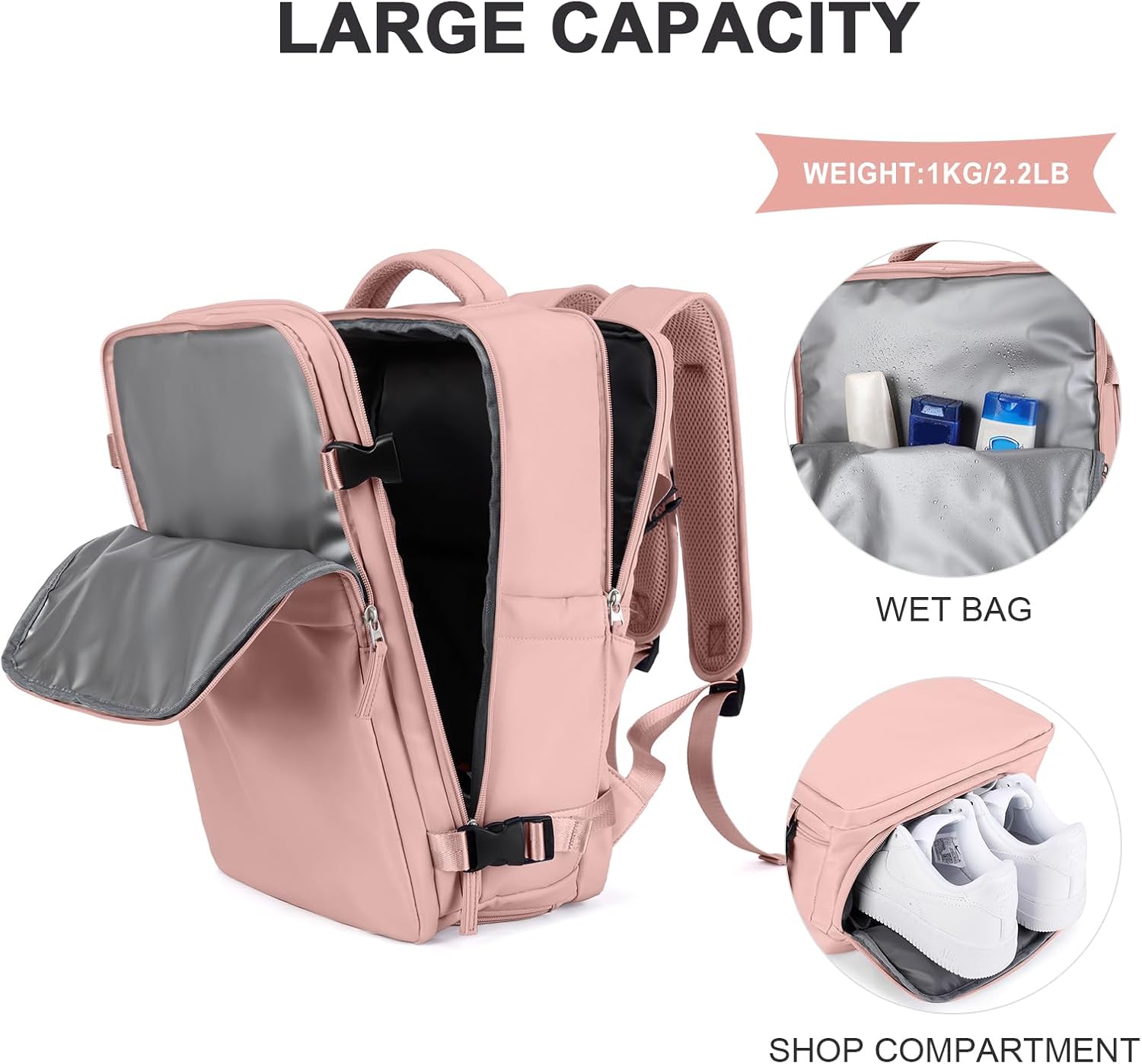 coowoz Travel Backpack For Women Men Airline Approved,Carry On Backpack,Large Hiking Backpack Waterproof Outdoor Sports Rucksack Casual Daypack Fit 15.6 Inch Laptop Backpack College Backpack - Image 3