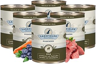 Lakefields Premium Hundefutter Nass | Wild 59% | 6 x 800g | Getreidefreies Nassfutter für Hunde | Natürliche Zutaten in Lebensmittelqualität | Karotten, Kartoffeln & Heidelbeeren | Schonend gegart product image