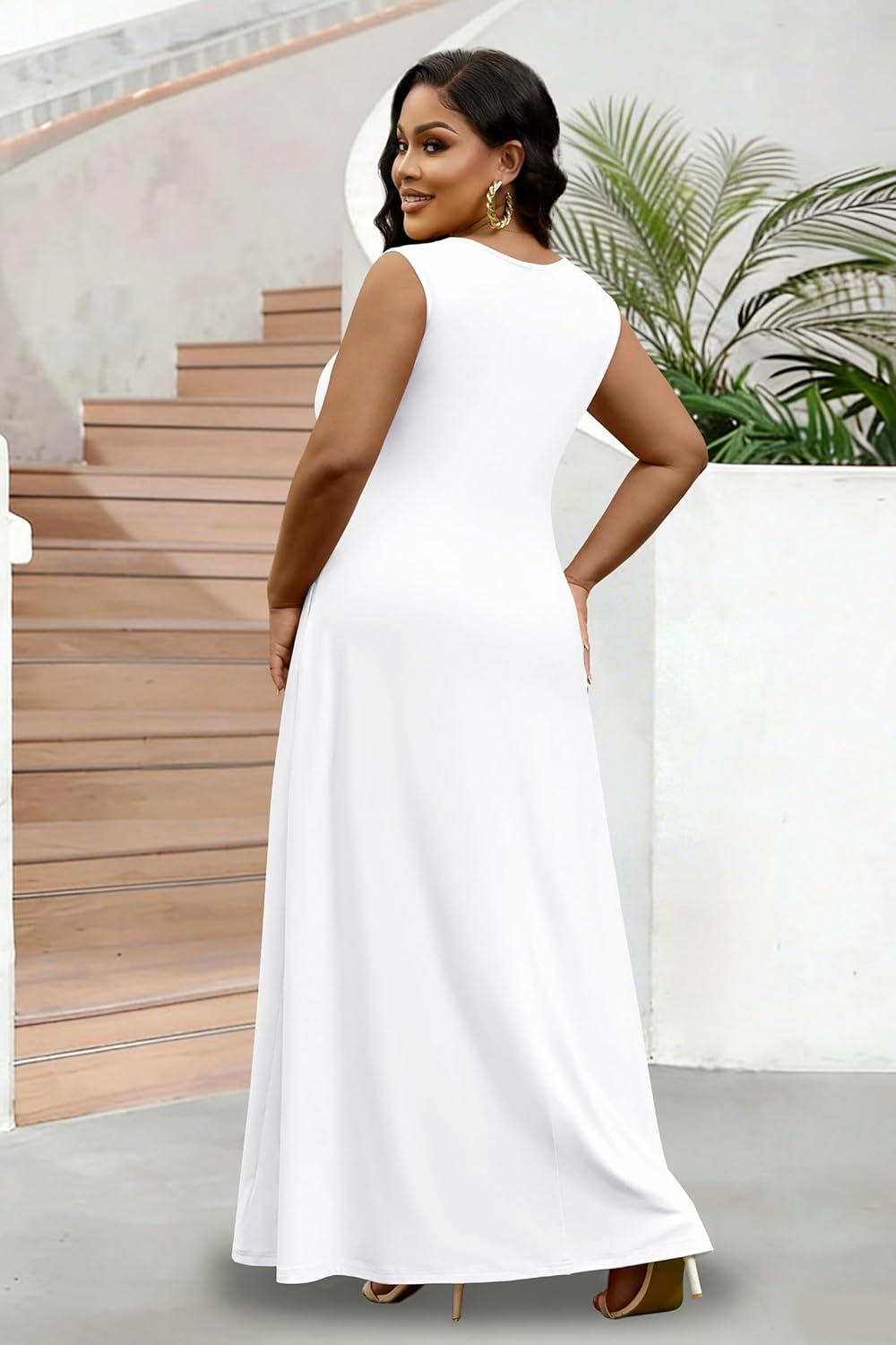 FANDEE Women's Maxi Dress Sleeveless Strap Crew Neck Dress with Pockets Pull‑On Long Casual Maxi Dress for Women - Image 5