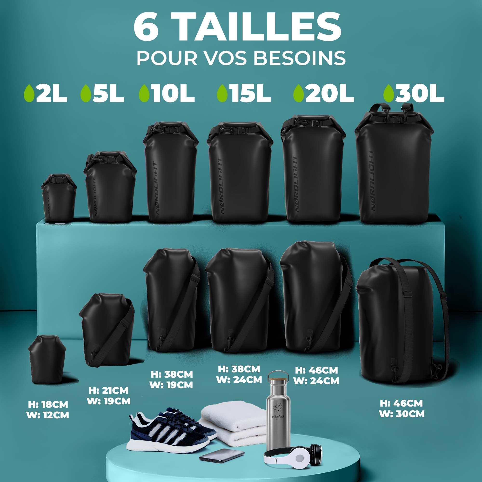 Nordlight Sac Étanche 2L Dry Bag Rouge Pochette Étanche Nautique Sac Dos Imperméable Roll Top