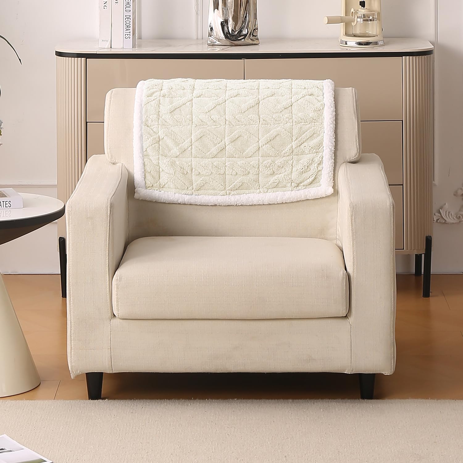 HOKIPO 'Italian Caelora' Luxury Jacquard Plush Anti-Slip Sofa Backrest Mat 55x80 cm | 1 Pc Backrest Mat, Pearl White (AR-6225-WHT-S)
