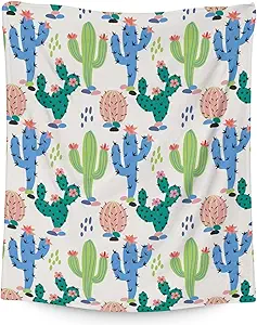 Cactus Throw Blanket - Soft, Fuzzy & Warm - 50x60 Inches Flannel Blankets for Living Room, Sofa - White Aesthetic Throws Gift for Teen