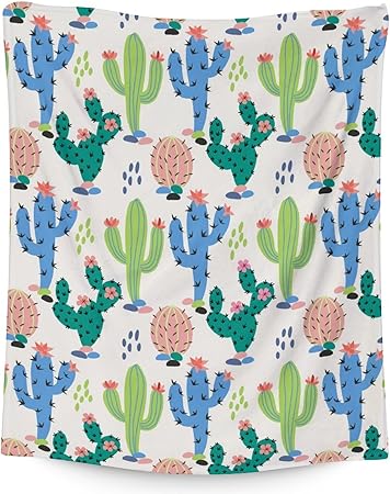 Cactus Throw Blanket - Soft, Fuzzy & Warm - 50x60 Inches Flannel Blankets for Living Room, Sofa - White Aesthetic Throws Gift for Teen
