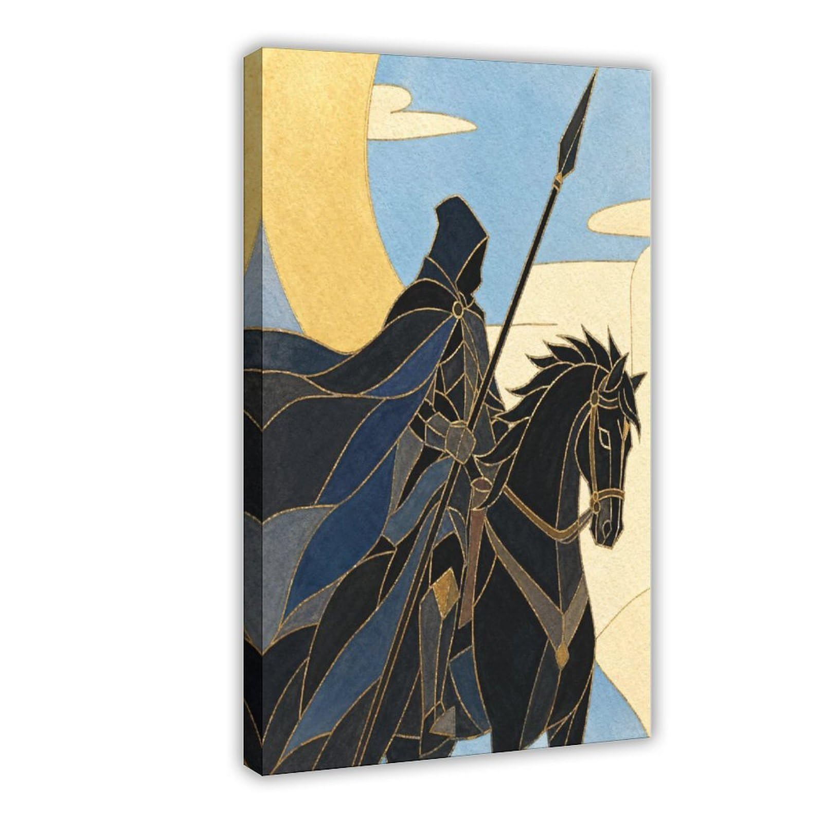 H3b8u2y5 Frame-Style-23 Moon Horseman Canvas Wall Art, Moonlit Sky Geometric Art