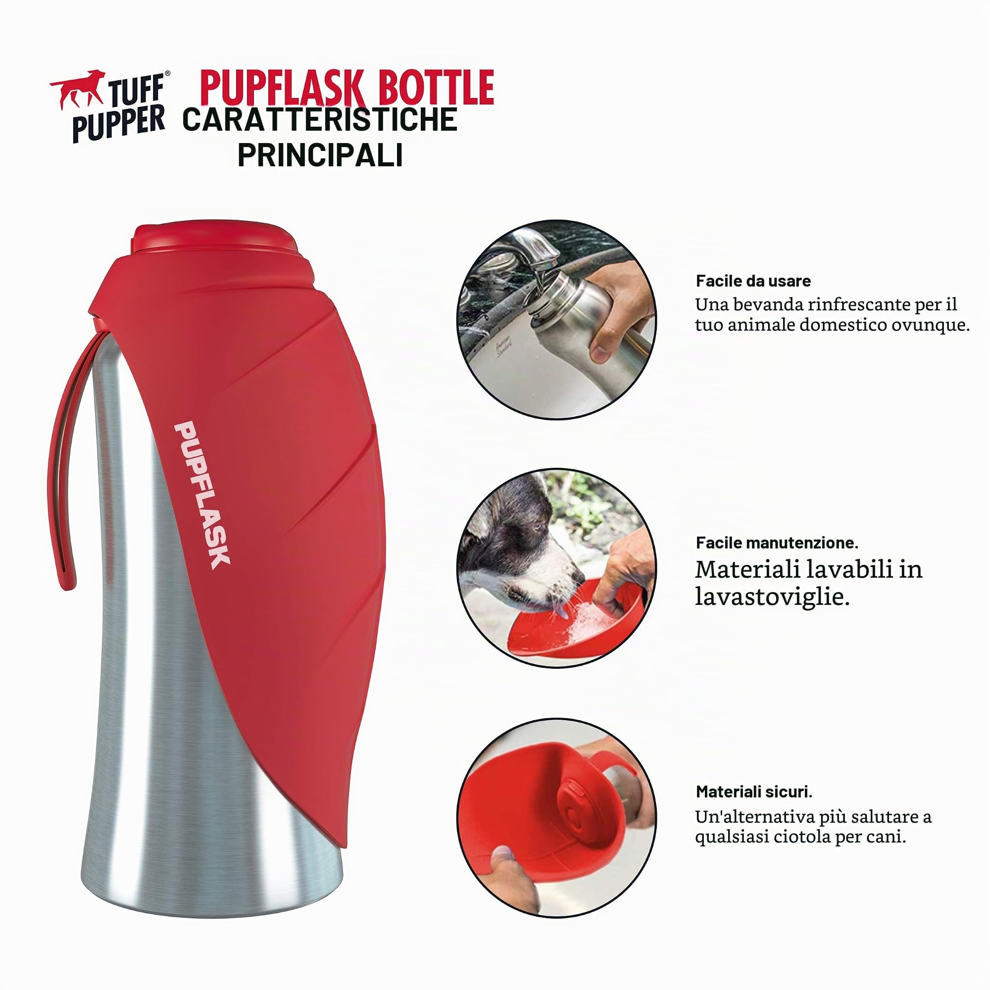 Bottiglia d'acqua per cani grande PupFlask | Acciaio inossidabile da 800 ml o 1200 ml | Comodo distributore d'acqua per cani | Bottiglia d'acqua portatile per animali domestici