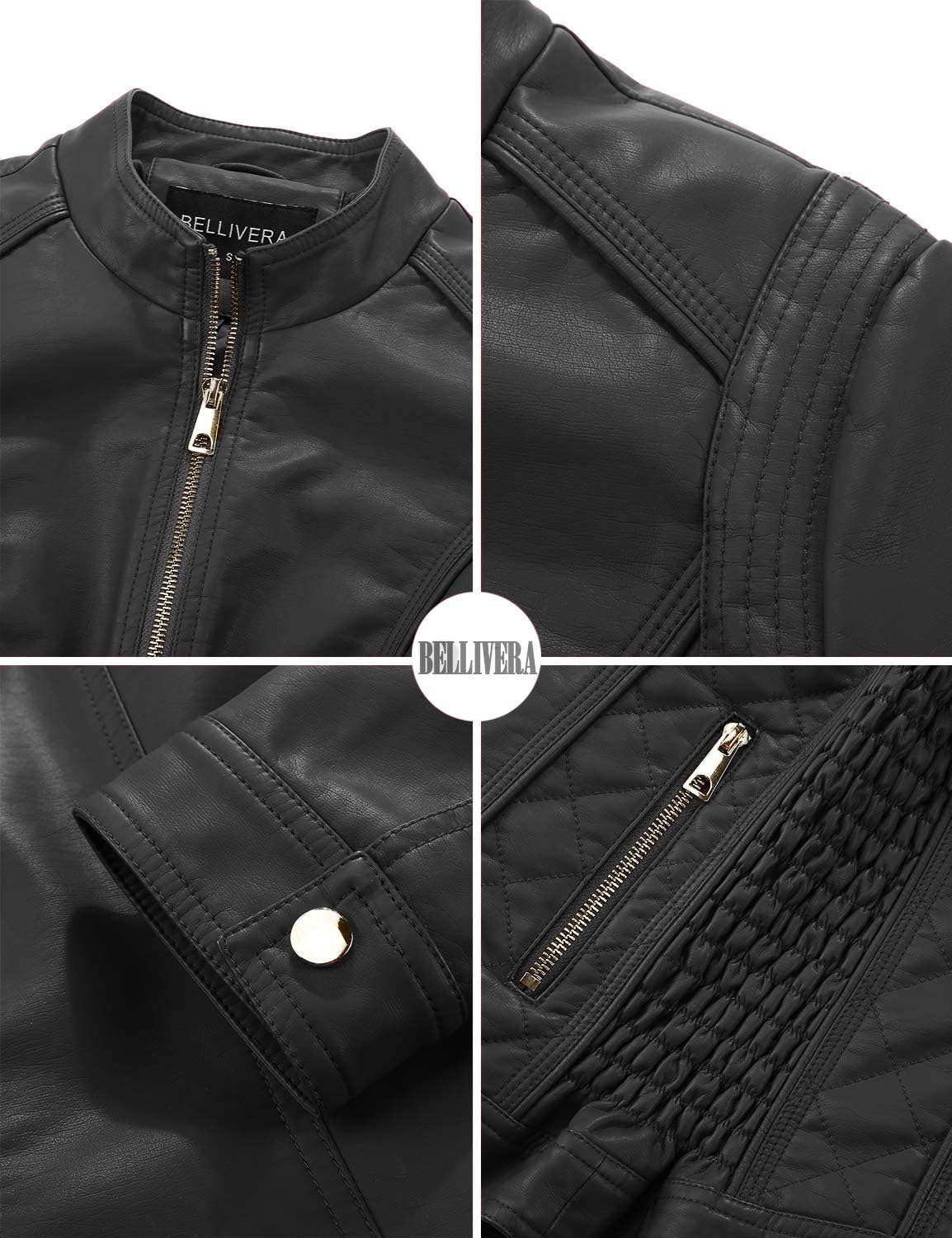 BELLIVERA Giacca Corta da Donna in Pelle PU, Giacca Tasche con Cerniera, Giacca in Pelle PU per l'autunno e l'inverno