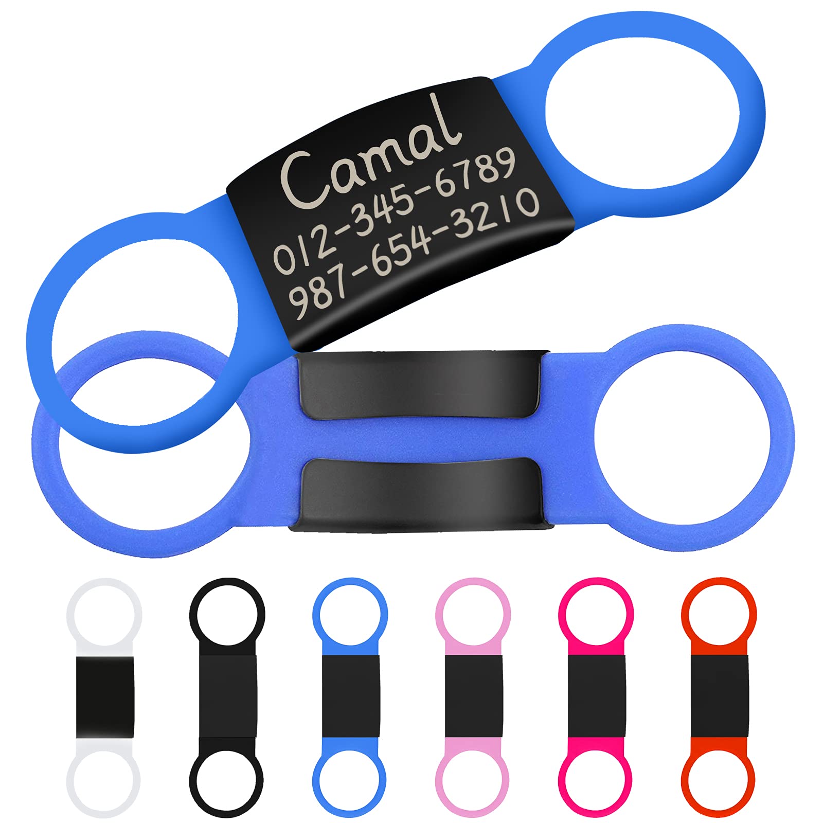 CAMAL 2 Pack Slide-On Pet ID Tags, No Jingle, No Noise, Stainless Steel Dog Tags Personalized for Pets, Silent Dog ID Tag and Cat Id Tag