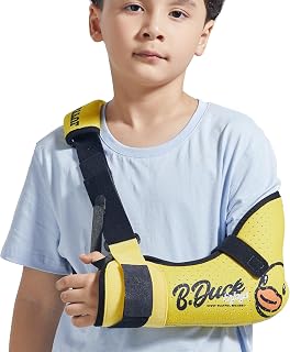 Velpeau Kids Arm Sling Shoulder Immobilizer with Waist Strap, Sponge Filled Design, Arm Support Brace for Children, Boys, Girls (Comfort Version, Duck Print, Left, XS: Bust 22.5″-26″)