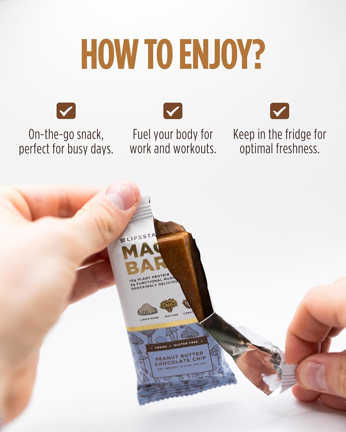 Lifestacks Magic Bar Functional Mushroom Energy Bars – 10g Plant-Based Protein with Lion’s Mane, Cordyceps & Maitake | Adaptogen Superfood Blend | Made in USA | 12-Pack Variety Box