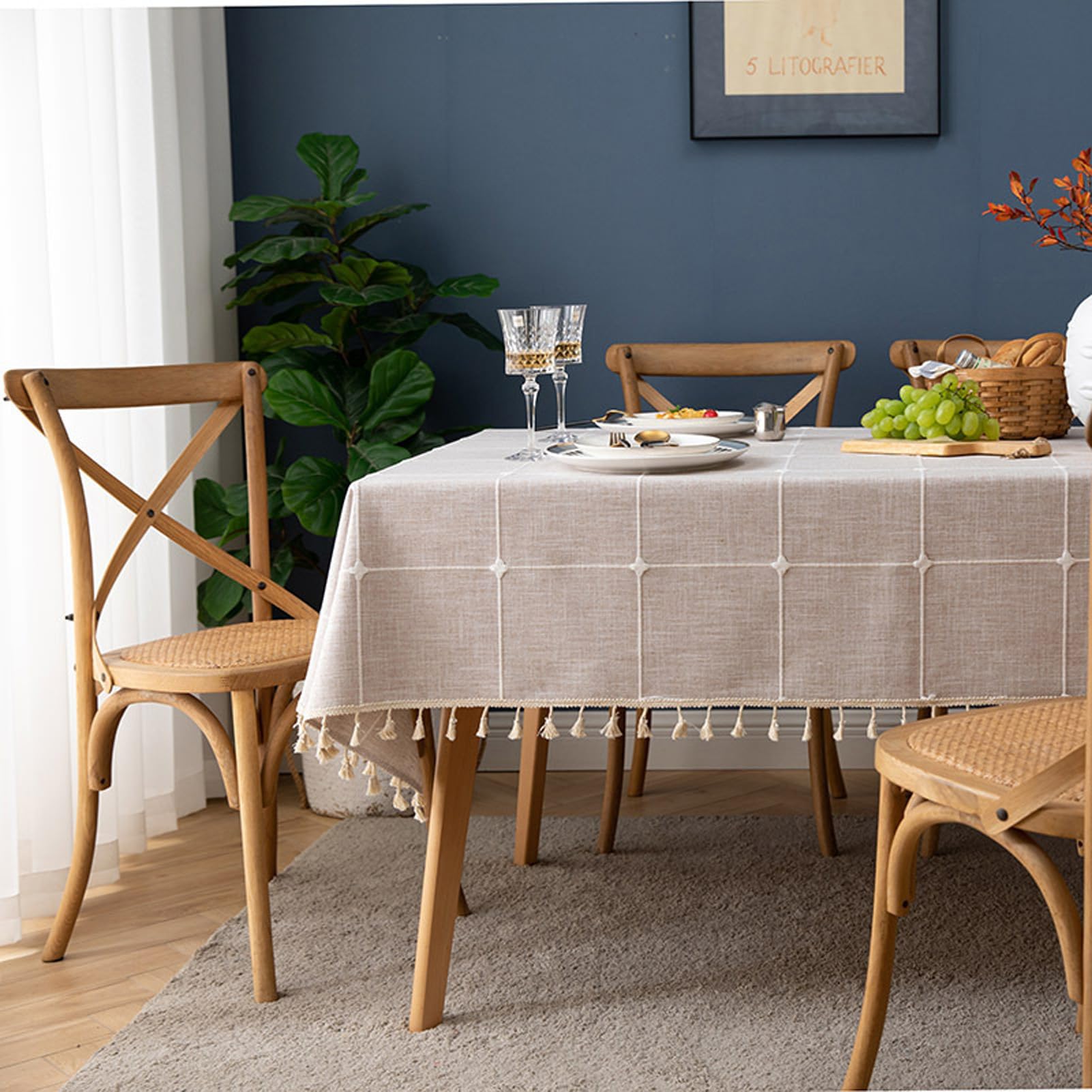 Mantel 140x280cm, Mantel Mesa Rectangular con Borlas, Mantel Antimanchas Table Cloth Rectangular para Mesa de Comedor, Mantel Antimanchas Mesa Cocina Rectangular