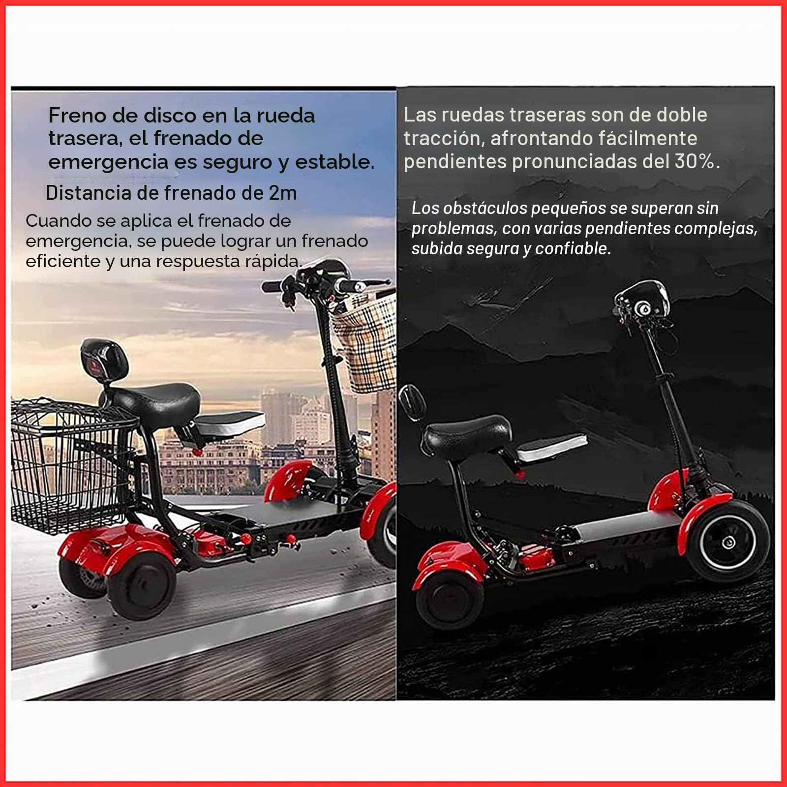 Scooter de movilidad plegable de 4 ruedas para adultos, ancianos, discapacitados, viajes al aire libre, cestas dobles delanteras y traseras, frenos de disco dobles, negro, 15,6 Ah/40 km