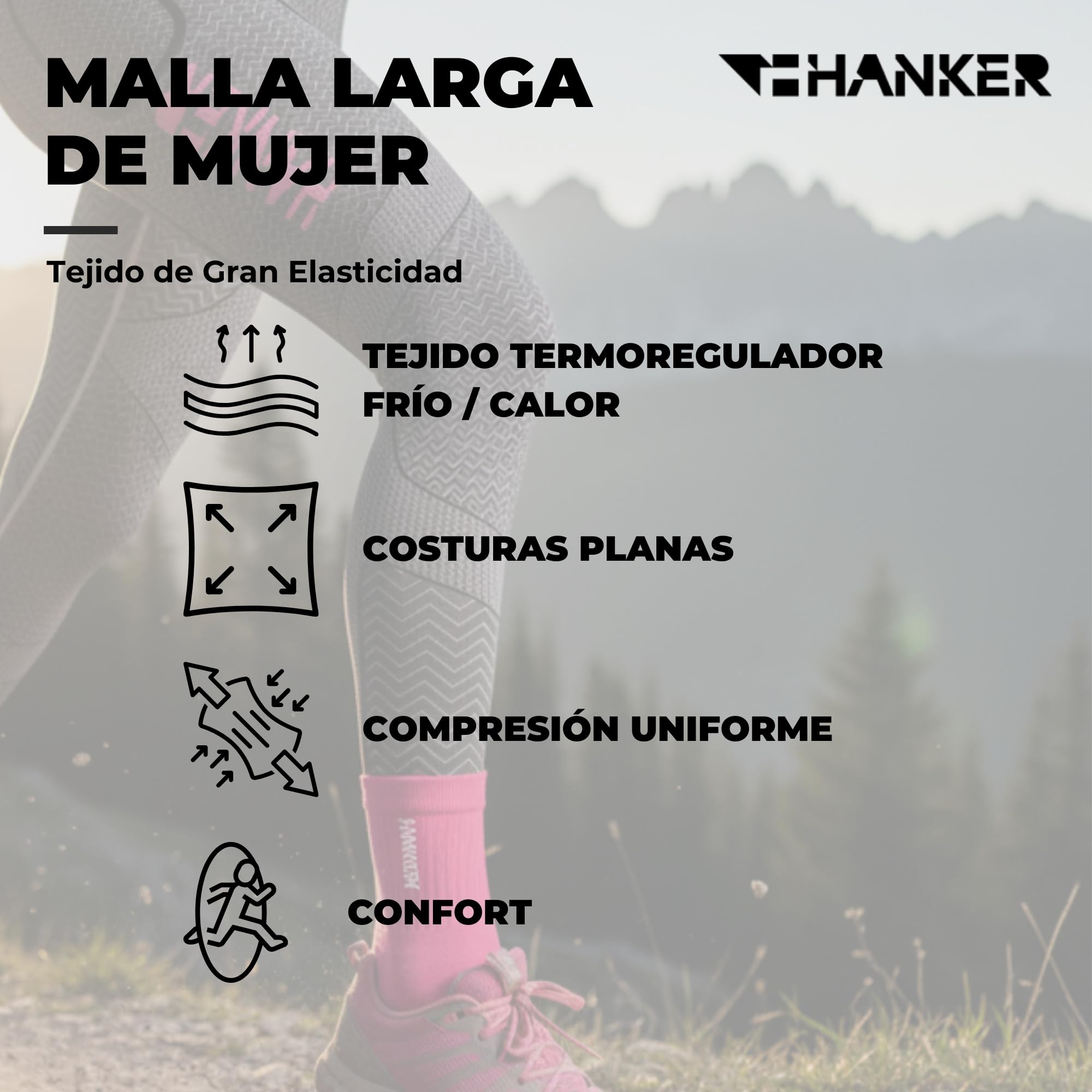 HANKER Leggings sportivi donna lunghi a compressione adattabile con tasche grandi e tessuto termoregolatore Soft-Air Plus