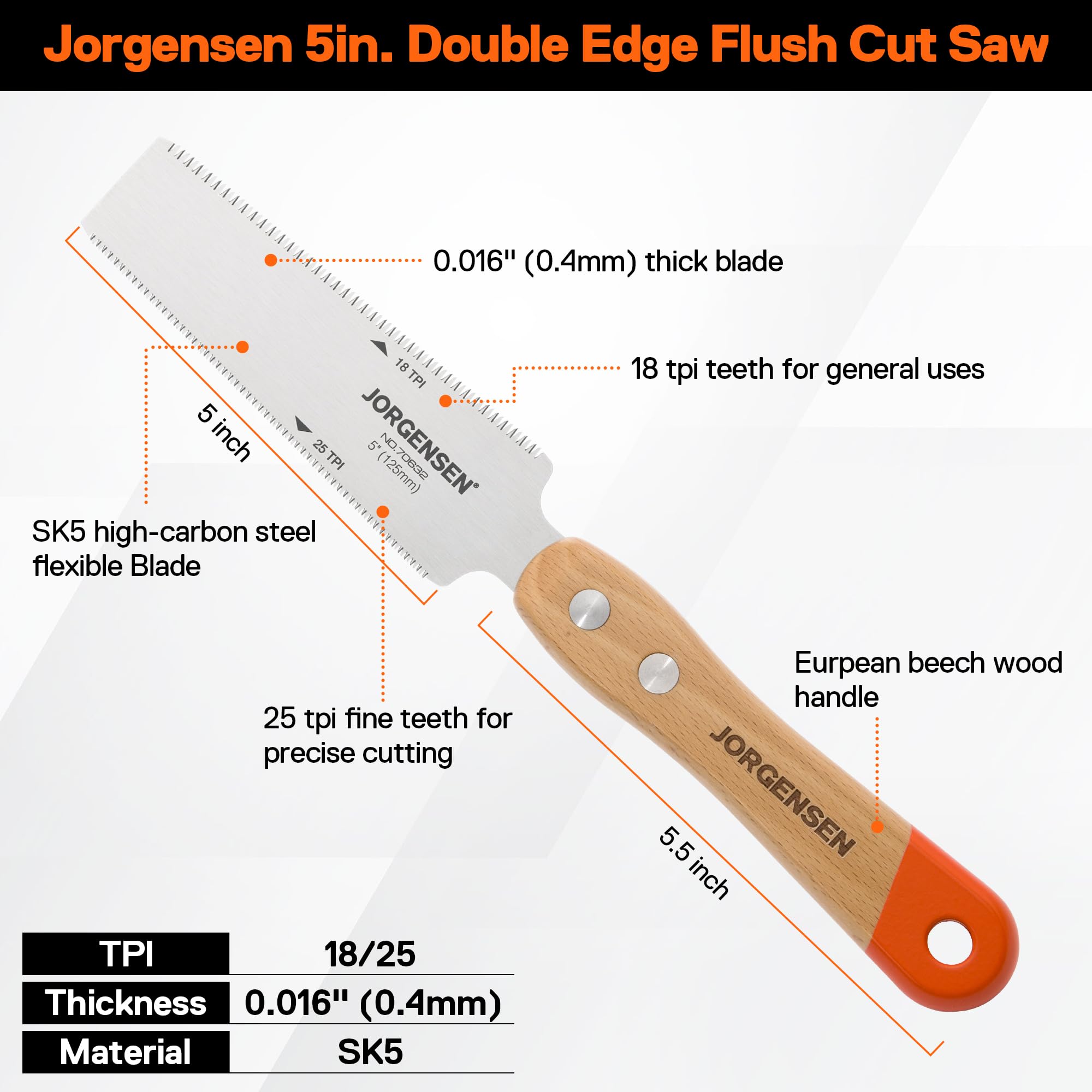 Jorgensen Japanese Flush Cut Saw - 5 Inch -2