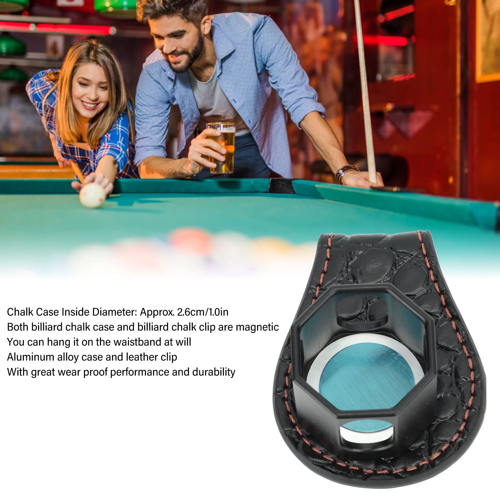 Soporte de Tiza Billar, Magnético Portátil Octogonal con Clip para Taco de Billar, Accesorio Snooker y Suministros Profesionales