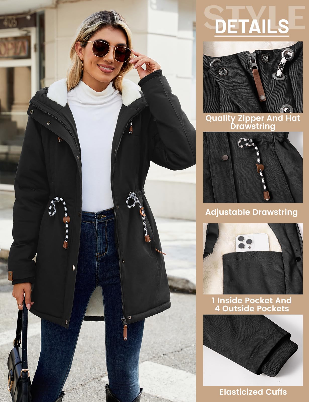 TOMEEK Damen Winterjacke Winter Warm Wintermantel Damen Lang Winterparka mit Teddyfell Gefüttert Kapuzenmantel Mantel Parka Damen-Mäntel Jacke Fleecemantel Skijacke