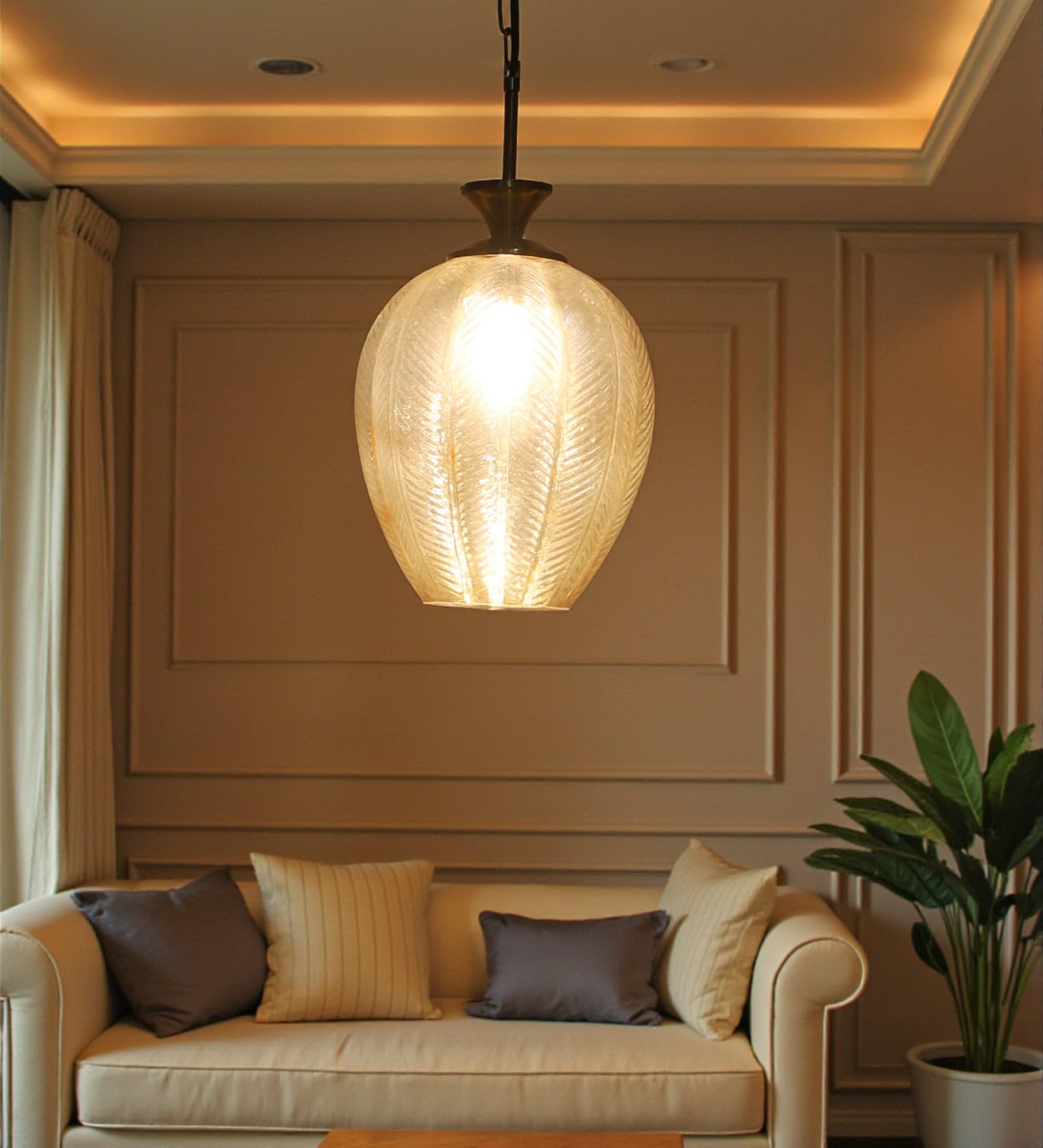 Auriva Hanging Light | Decorative Gold Glass Pendant Ceiling Light | Free LED Bulb | 3 Years Warranty