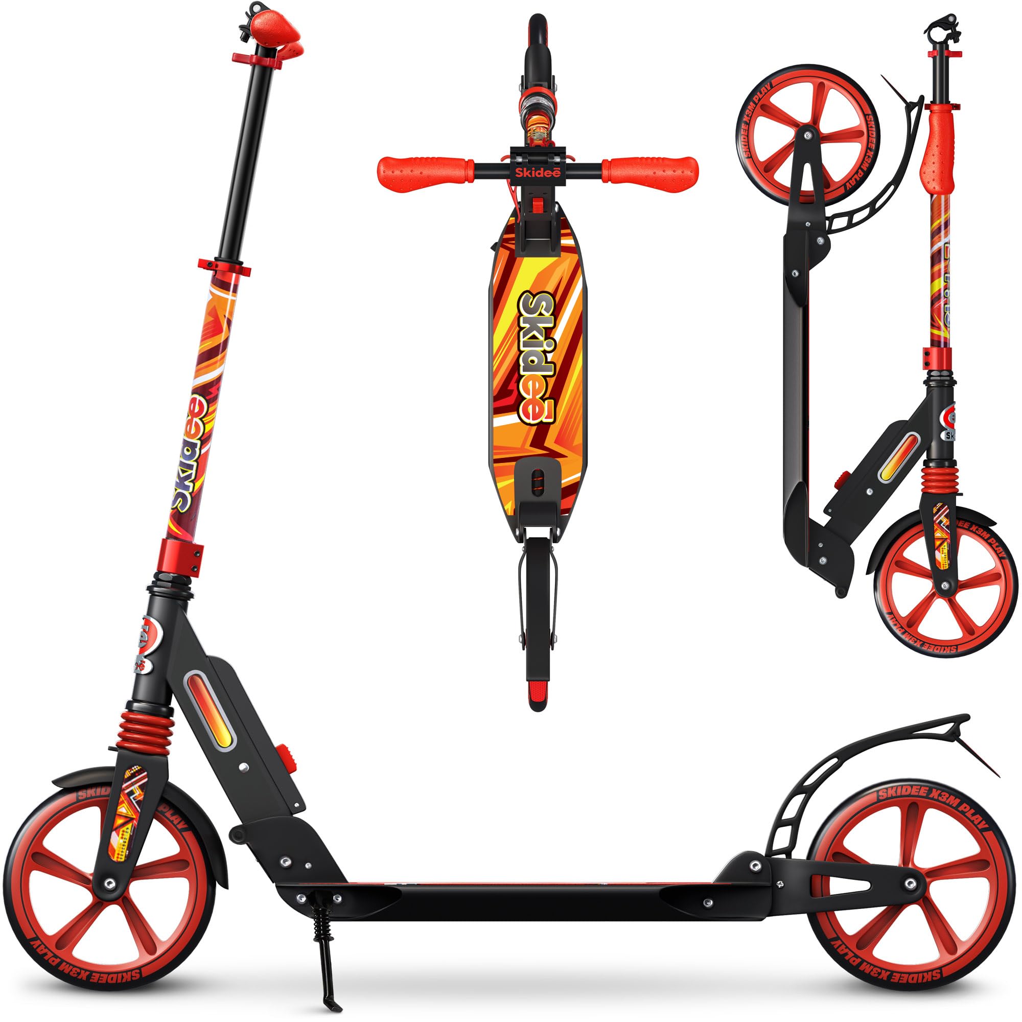 SKIDEEScooter for Adults and Teens – Adjustable Height, Kids Scooter, Folding Scooter, Large Sturdy Wheels for Smooth Ride, Lightweight, Durable, Anti-Shock Suspension, Outdoor Toys, up to 220 lbs
